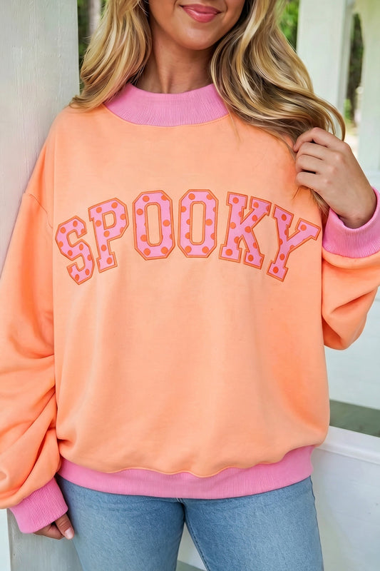 Grapefruit Orange Contrast Polka Dot Slogan Sweatshirt
