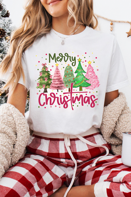 White Merry Christmas Holiday Vibe Graphic Crewneck T-Shirt