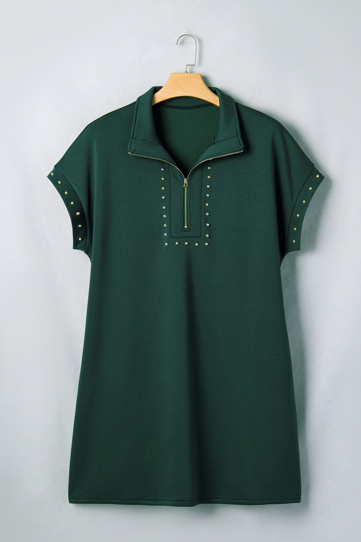 Evergreen Plus Size Glow Studded Zip up T-Shirt Dress with Pockets