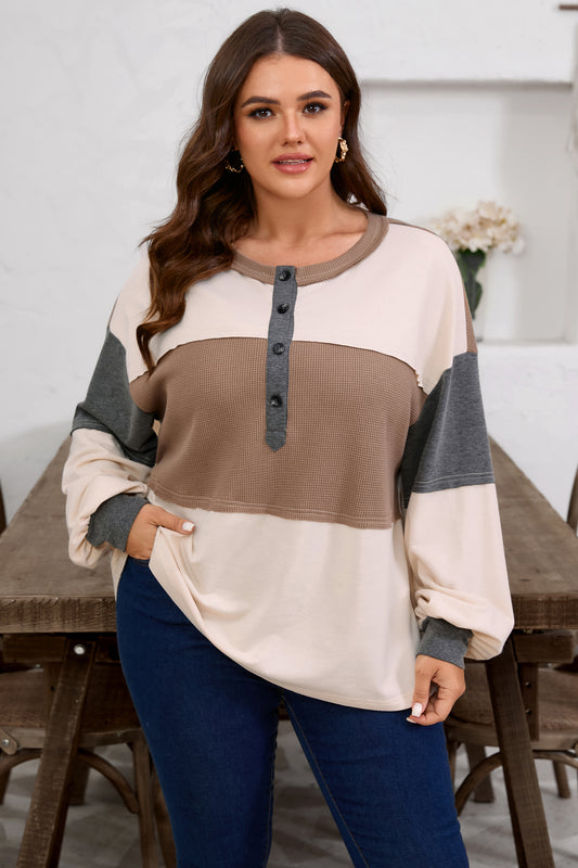 Jet Stream Waffle Half Buttons Plus Size Knit Jumper