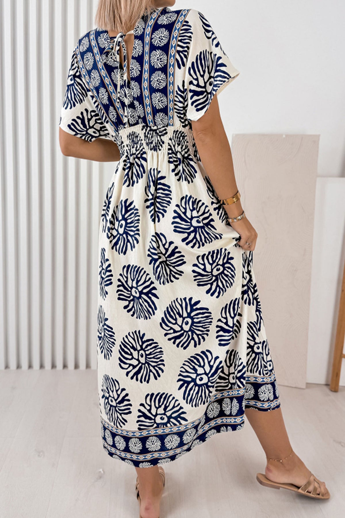 Blue Floral V-Neck Maxi Dress