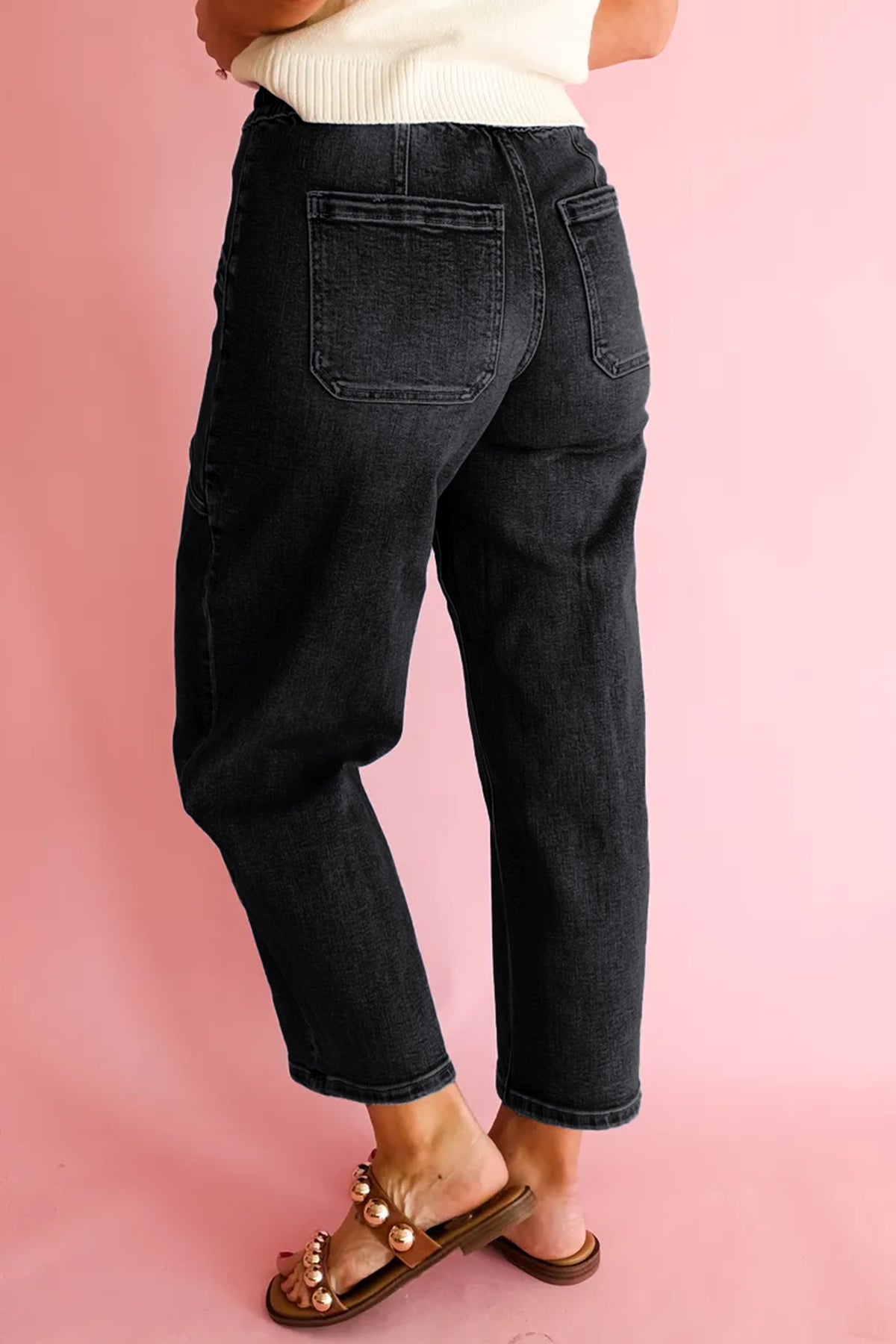 Ashleigh Blue Drawstring Waist Ankle Length Jeans Pocket Denim Pants