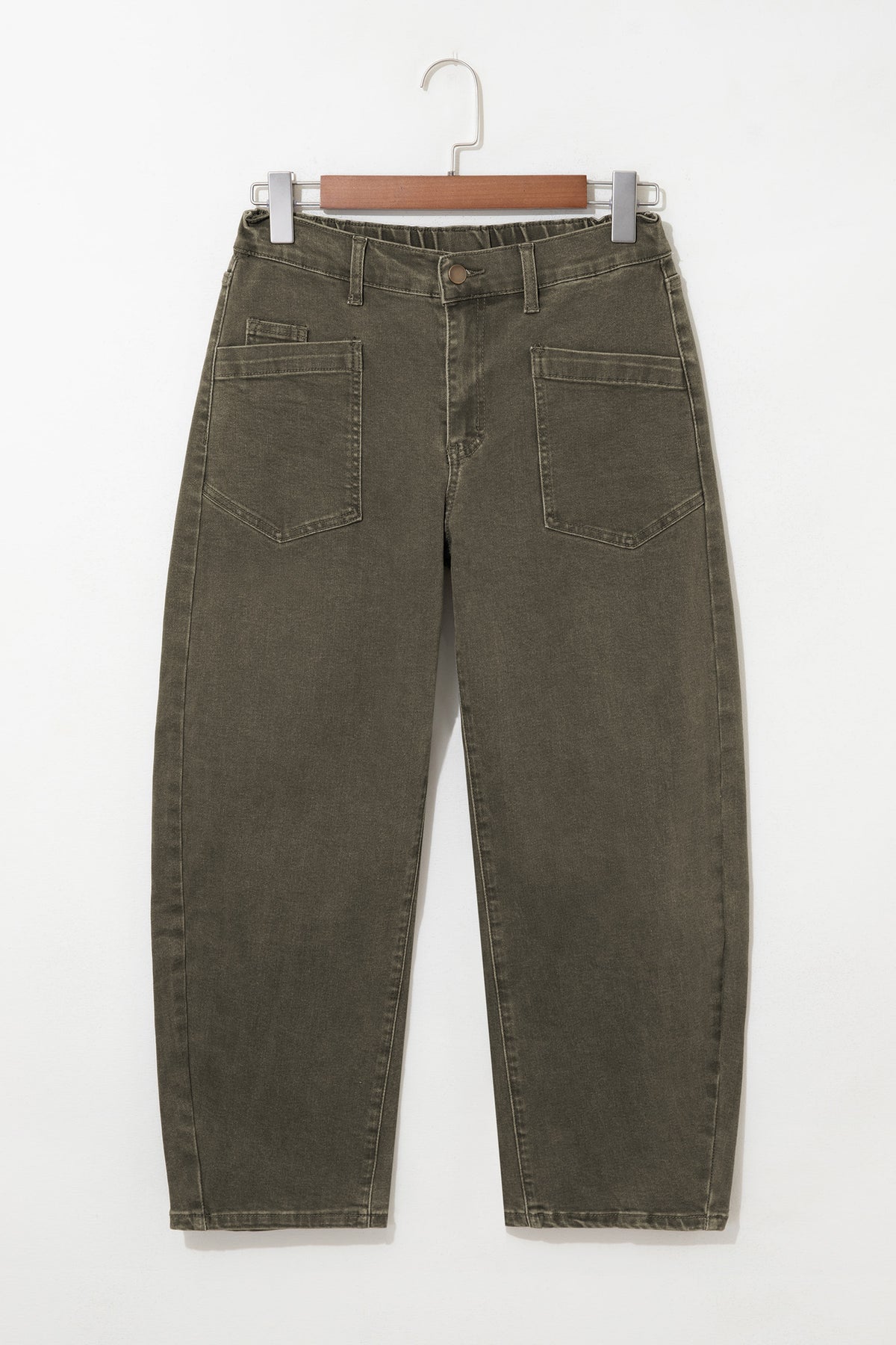 Four Leaf Clover Solid Square Patch Pocket Ankle-length Barrel Jeans