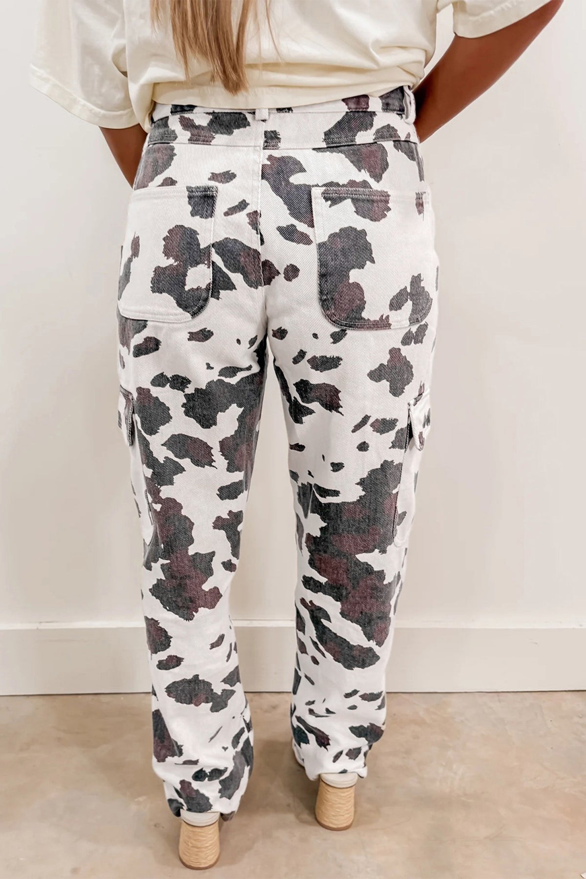 Brown Cow Spots Printed Multi Pocketed Jeans