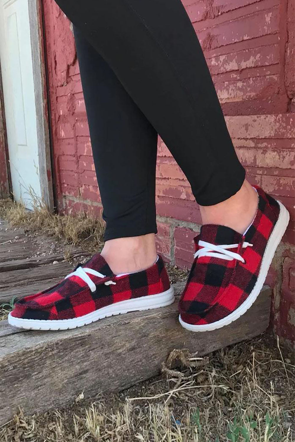 Fiery Red Vintage Plaid Lace-Up Sneakers