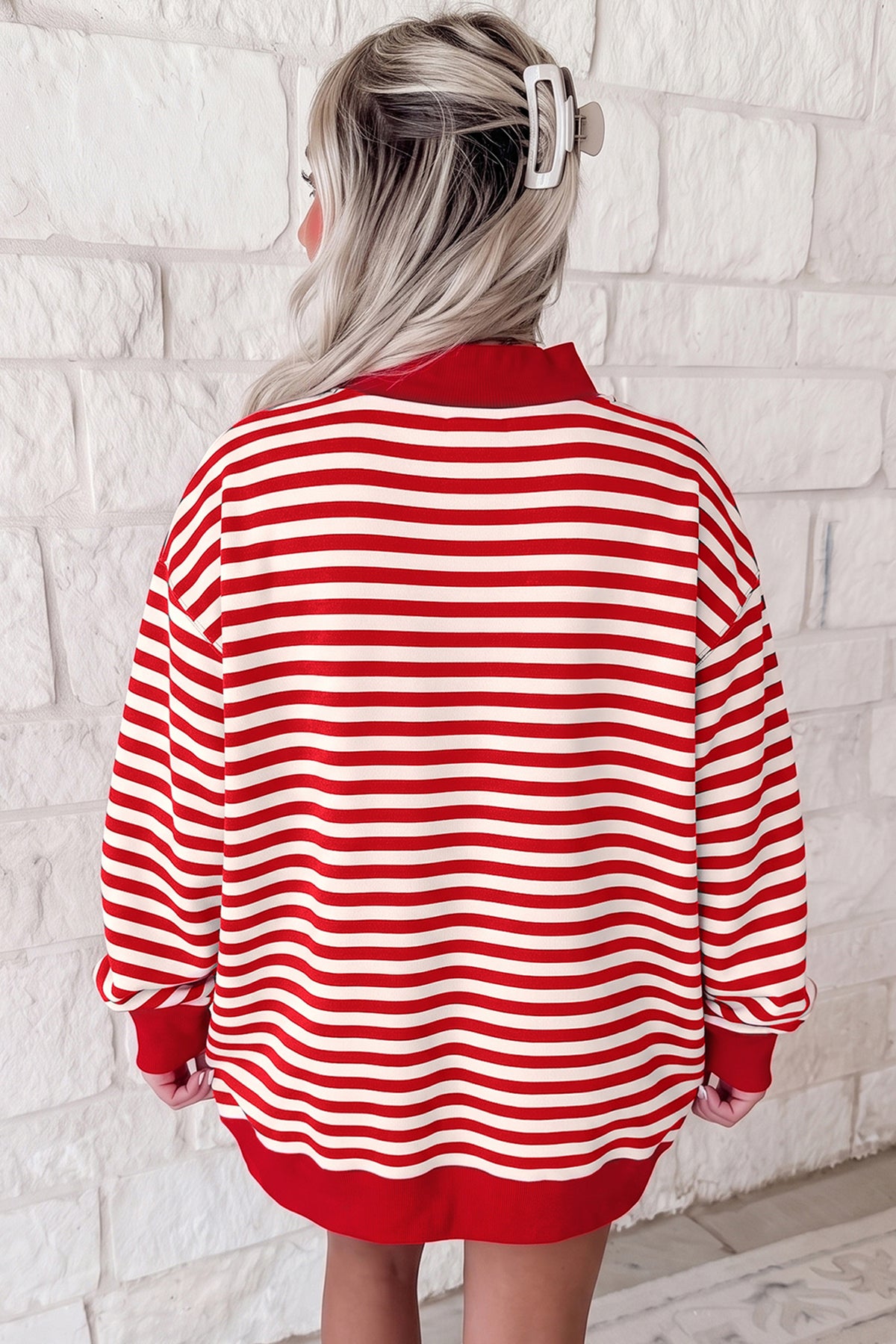 Red Stripe Plus Size MERRY Festive Letter Sweatshirt
