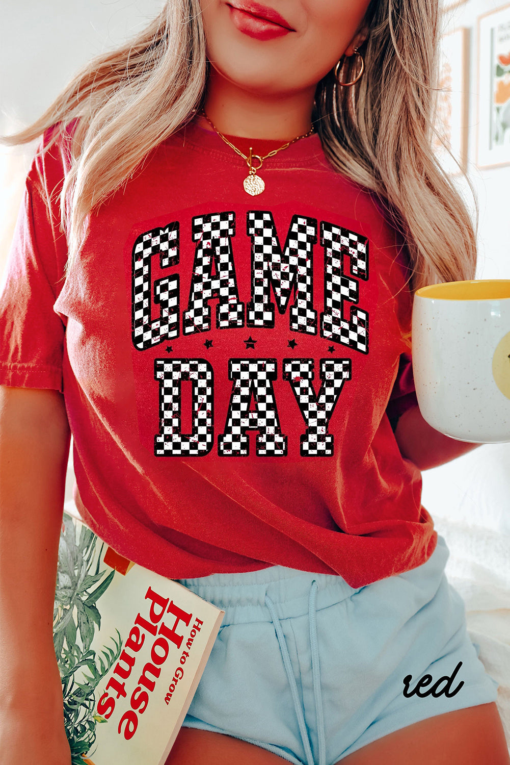 Red Checkered Game Day Graphic T-Shirt