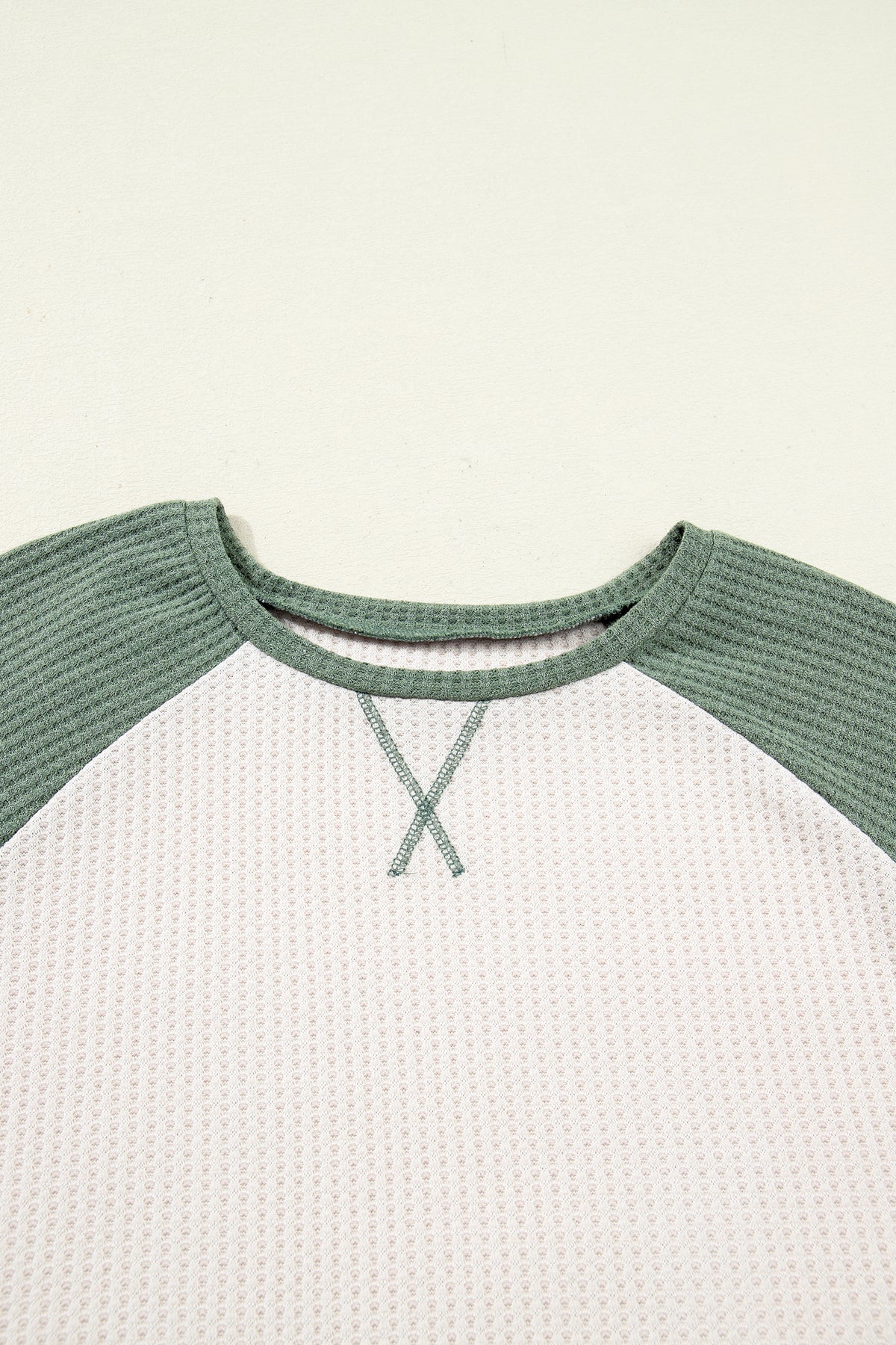 Mist Green Plus Size Waffled Color-Block Long-Sleeve Top