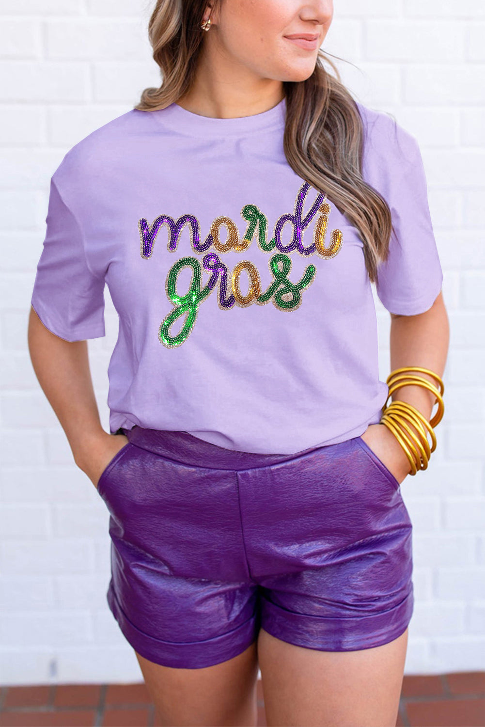 Wisteria Sequin mardi gras Graphic T-Shirt