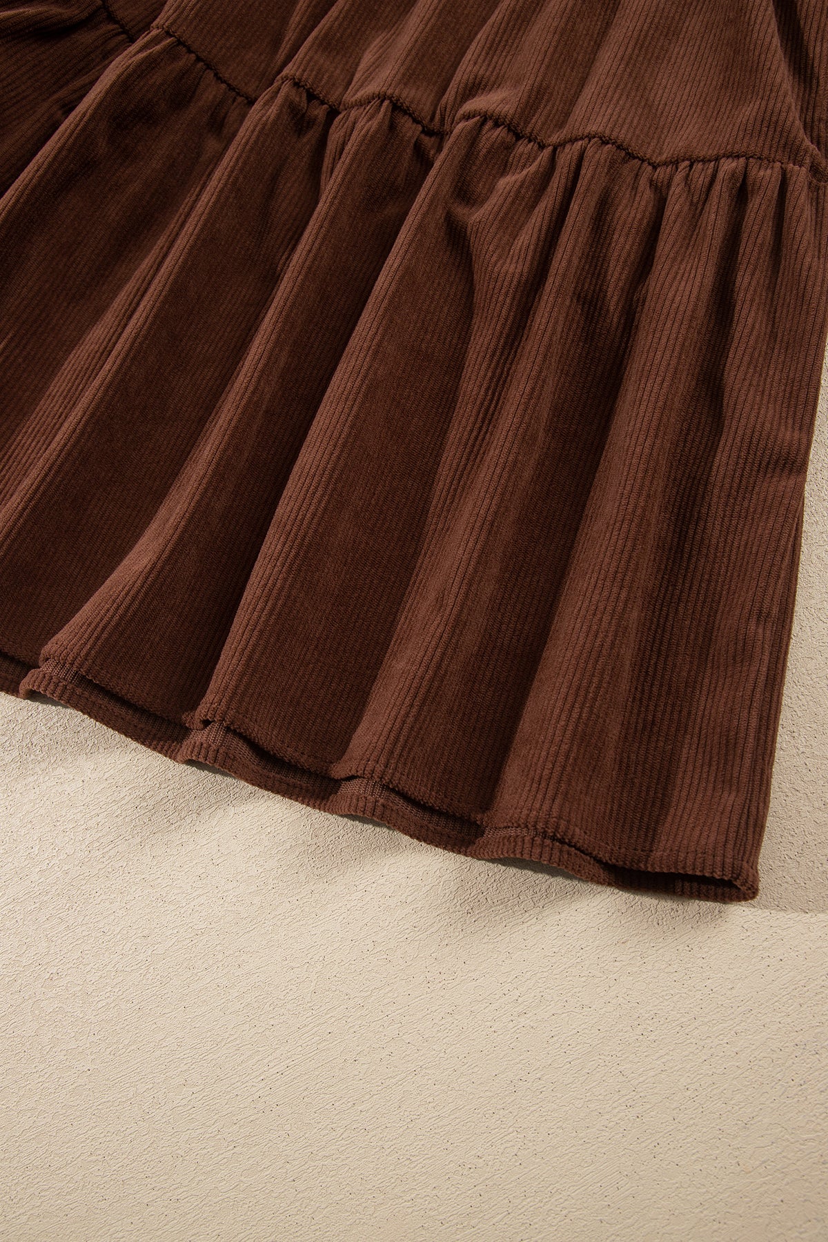 Coffee Winter Corduroy V-Neck Long-Sleeve Plus Size Mini Dress