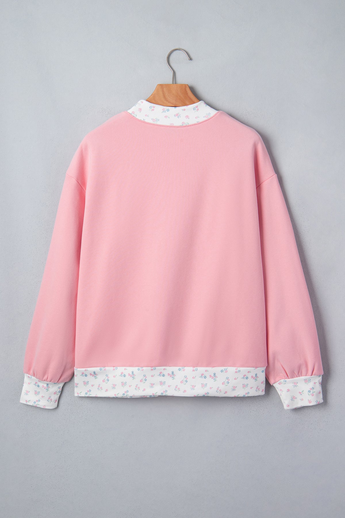 Pink High Neck Floral Patch Embroidery Sweatshirt
