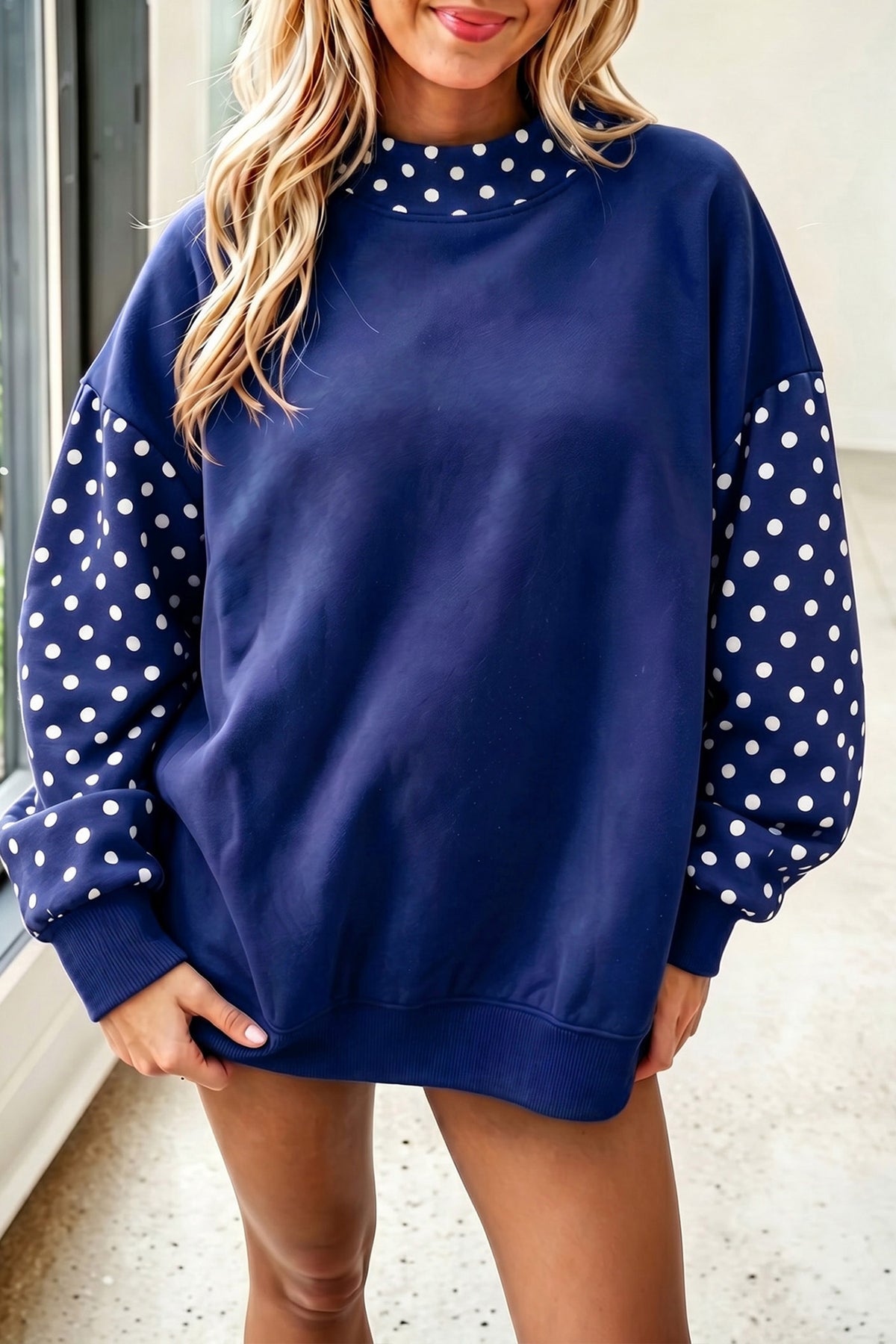 Fiery Red Polka Dot Contrast Long Sleeve Baggy Sweatshirt