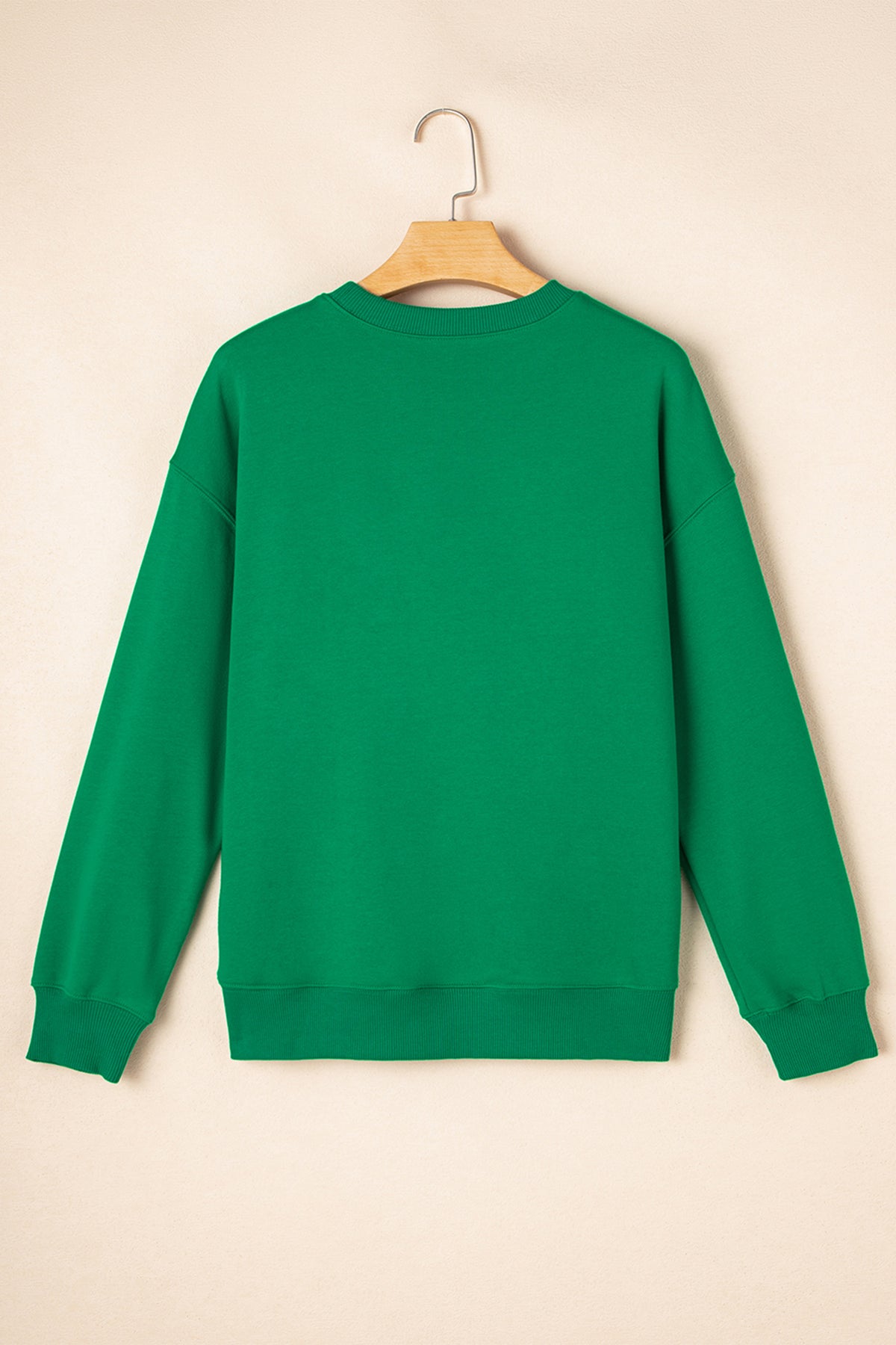 Dark Green LUCKY Clover Letter Printed Loose Pullover Sweatshirt