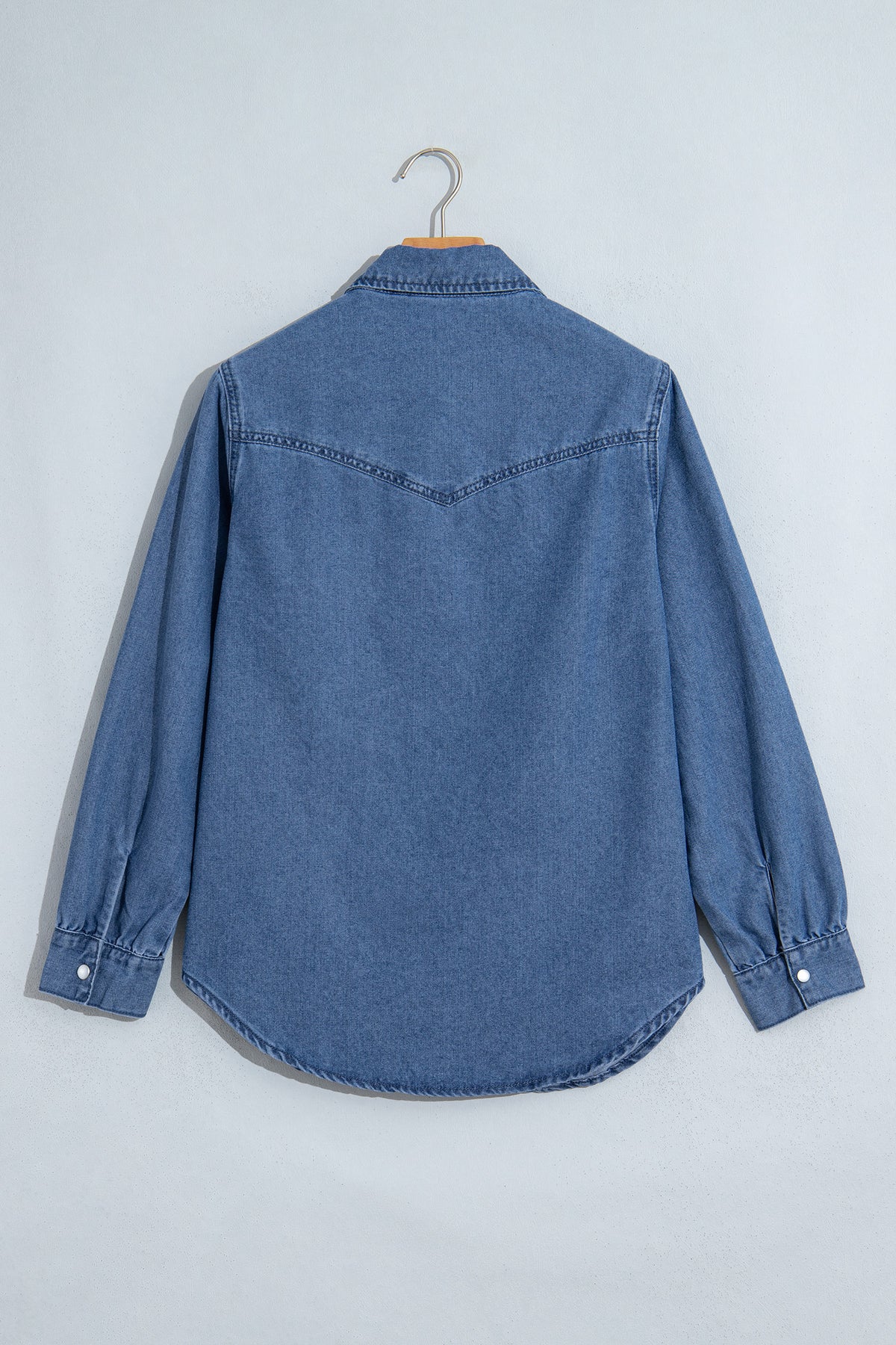 Dusk Blue Western Embroidered Collar Denim Shirt