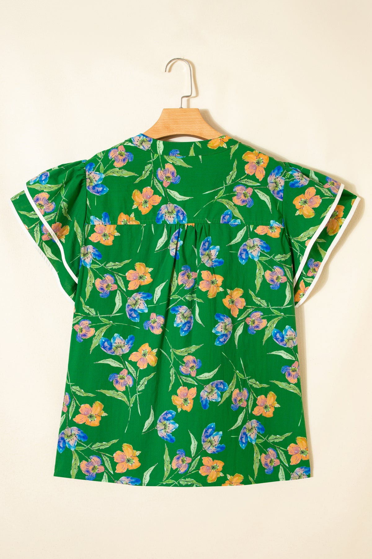 Green Plus Size Ruffled Short-Sleeve Floral Top