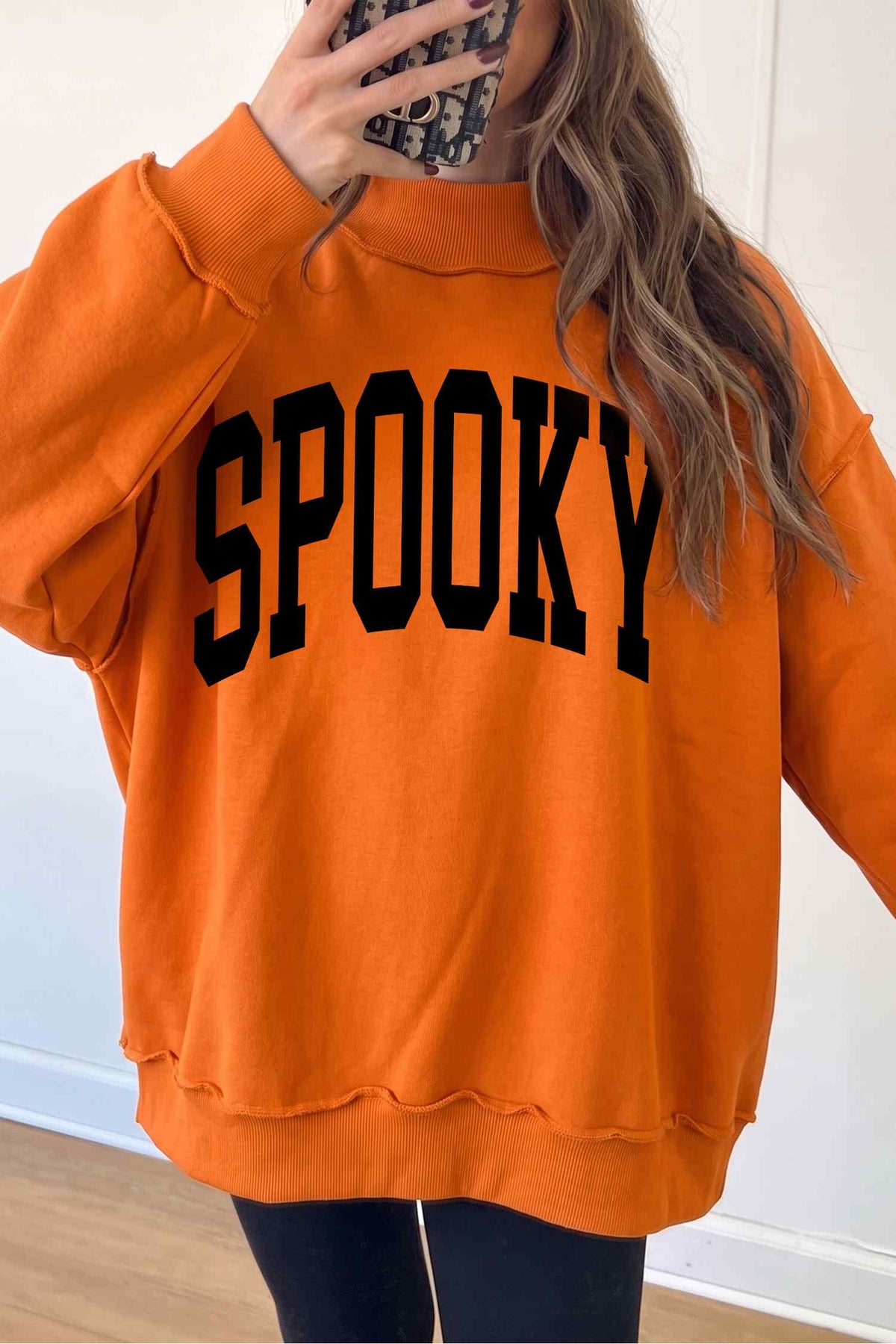 Carrot Oversized Halloween Print Mock Neck Reversible Sweatshirt
