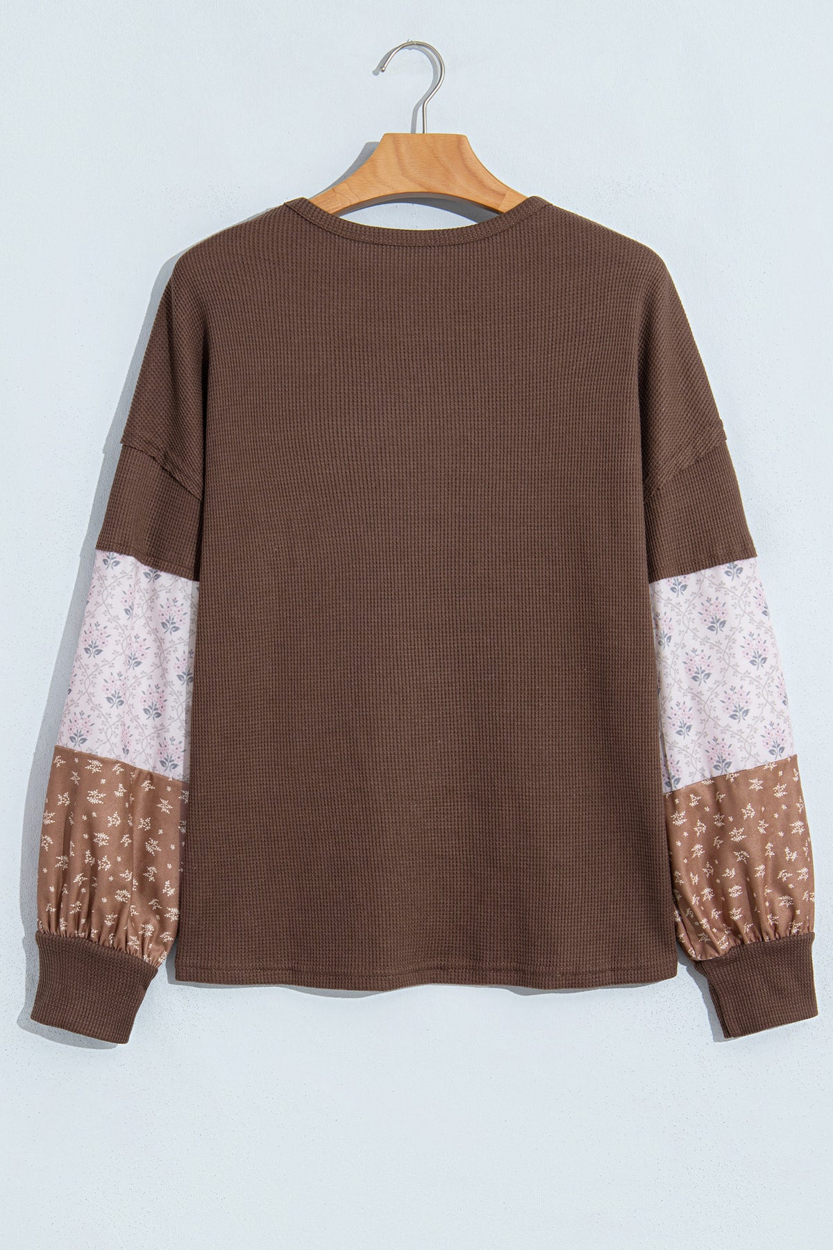 Coffee Floral Print Colorblock Textured Tunic Top