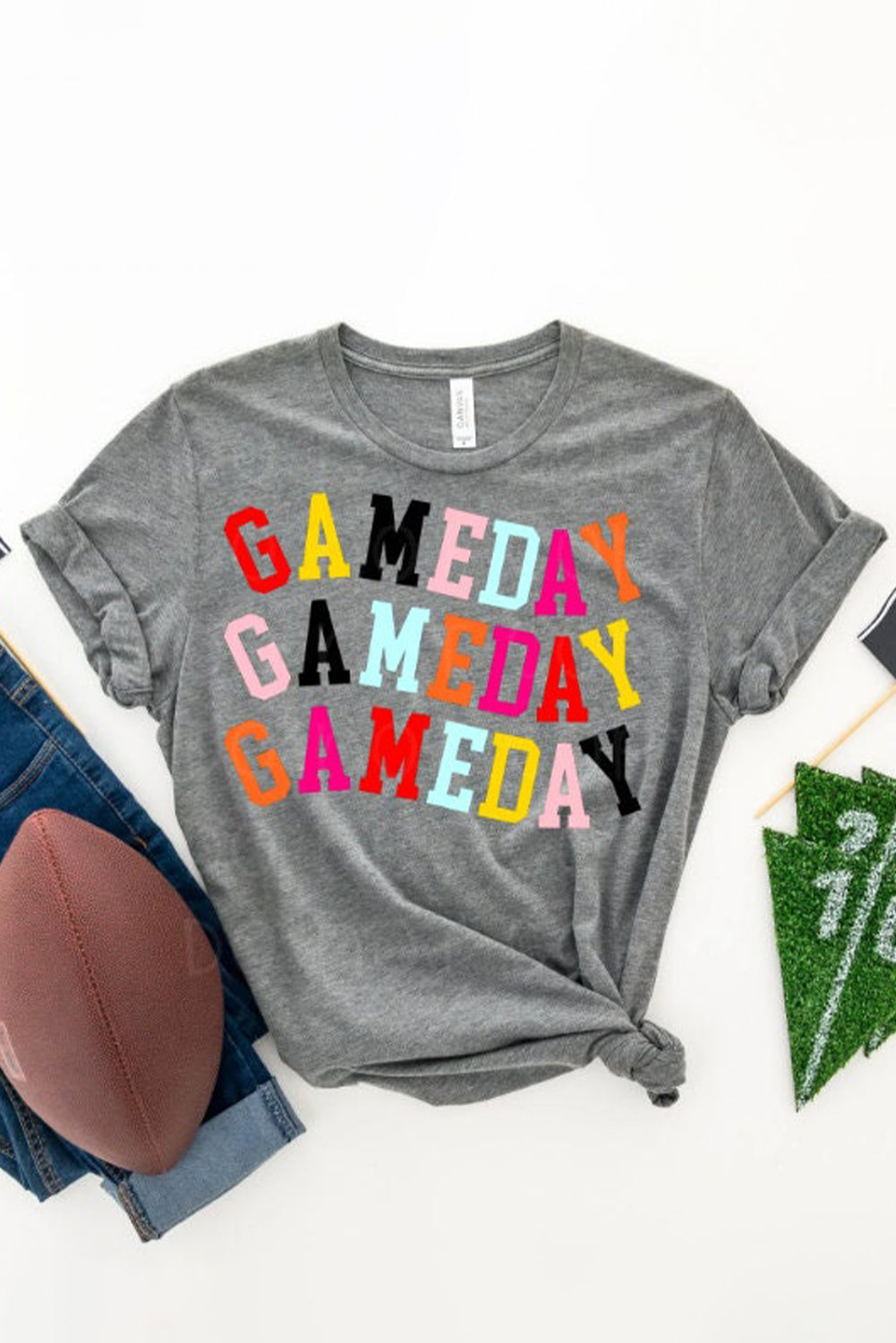 Gray Colorful GAME DAY Graphic Crew T-Shirt