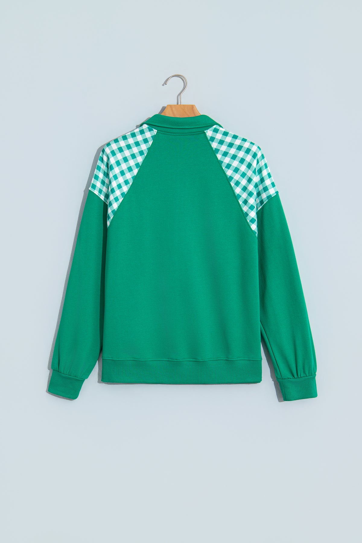 Coffee Patchwork Plaid Pocket Quarter Zip Sweatshirt