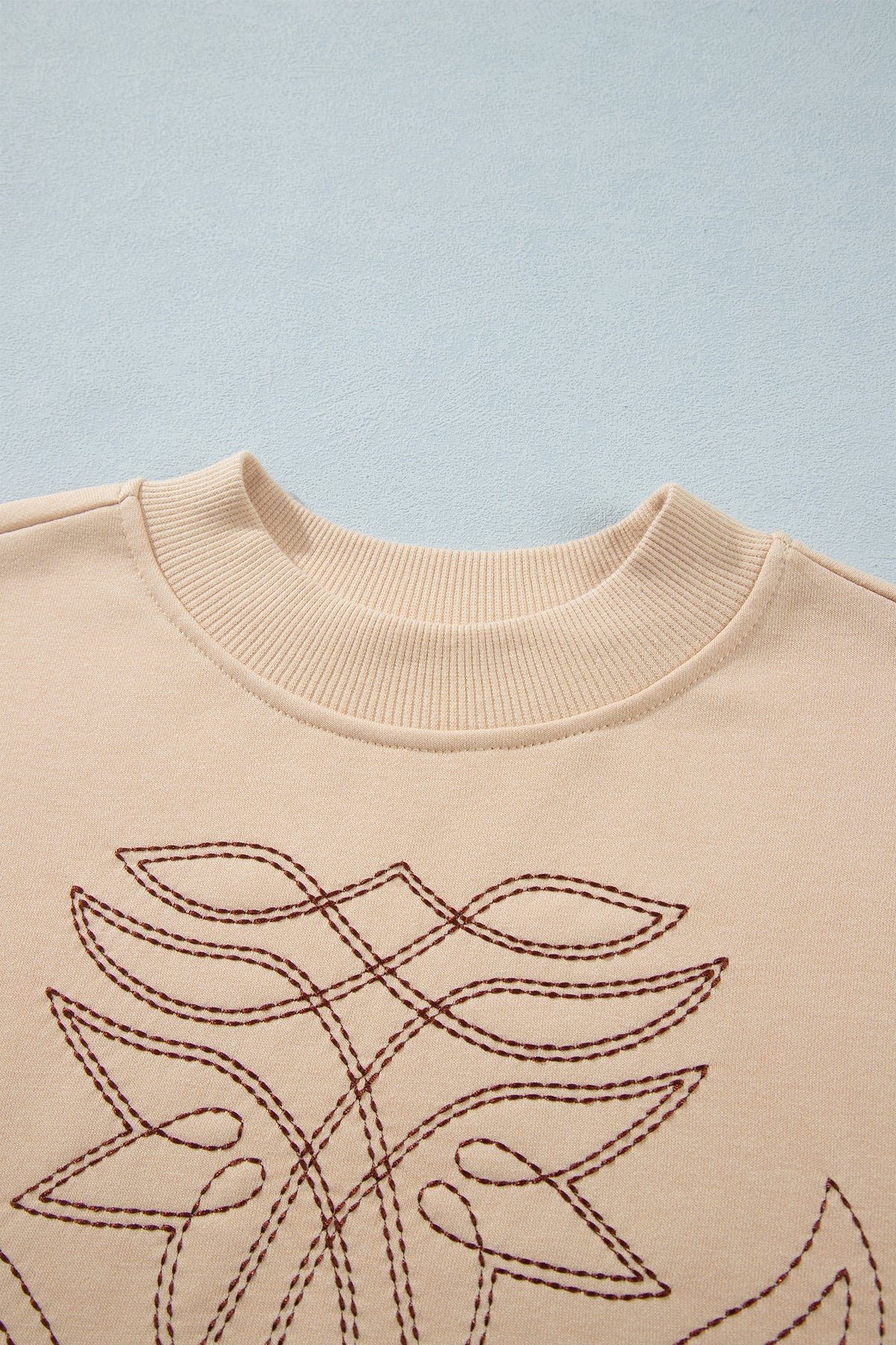 Light French Beige Western Embroidery Round Neck Sweatshirt