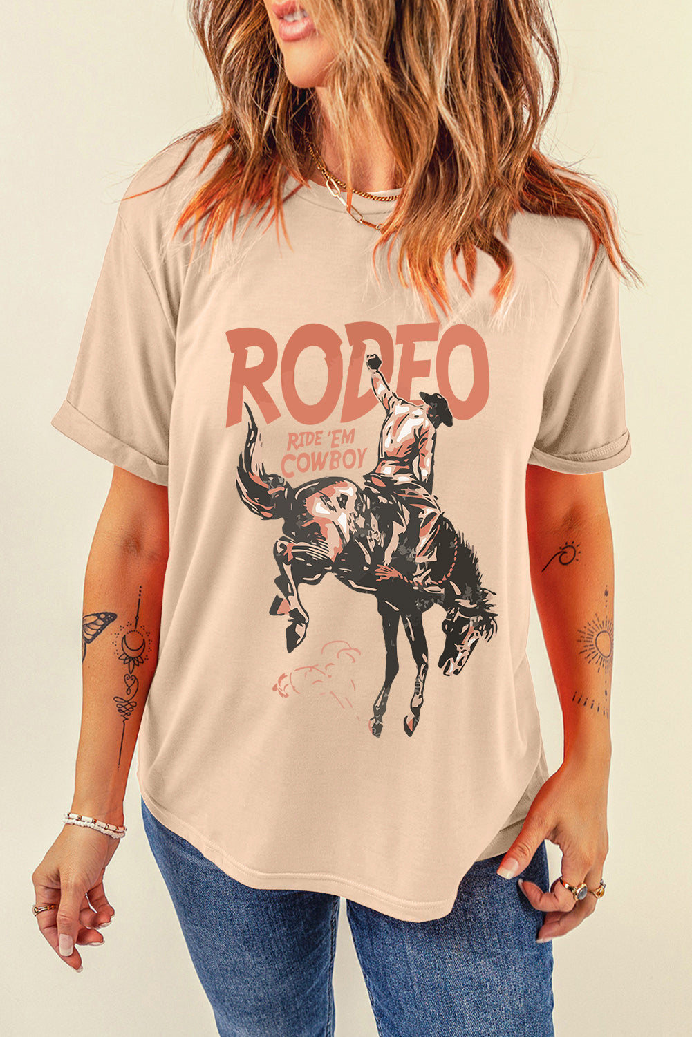 Khaki RODEO Cowboy Graphic Crewneck T-Shirt