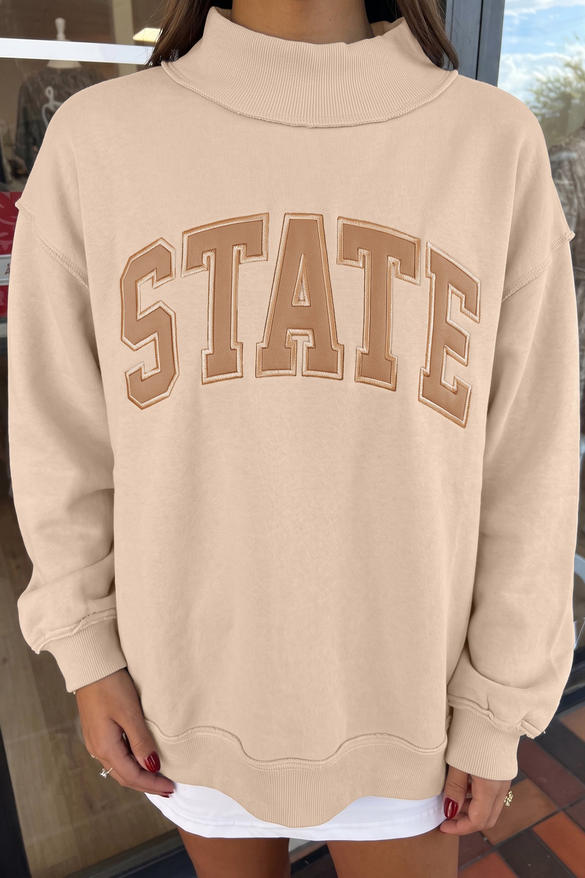 Coffee Exposed Seam Mock Neck STATE Sweatshirt