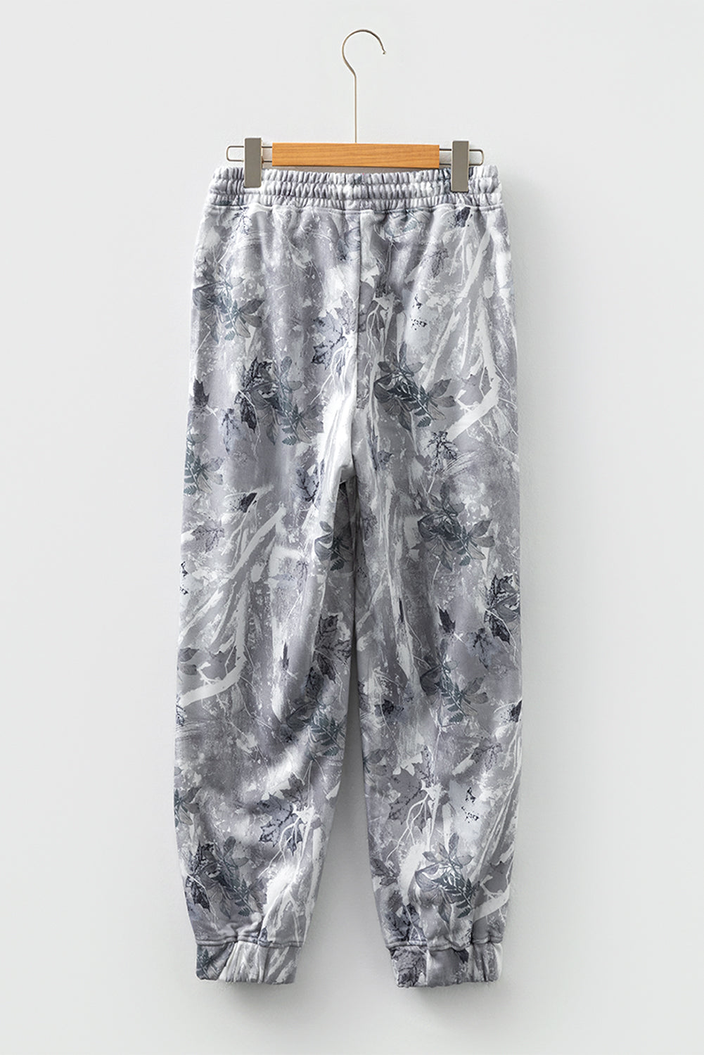 Gray Camo Print Cozy Drawstring Elastic Waist Jogger Pants