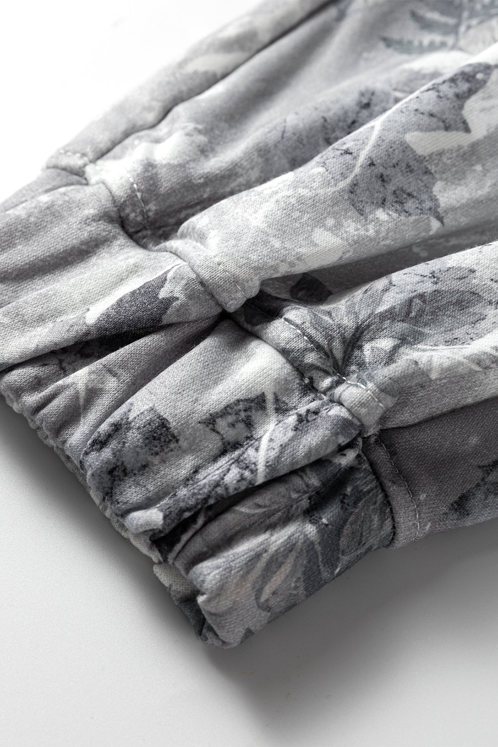 Gray Camo Print Cozy Drawstring Elastic Waist Jogger Pants