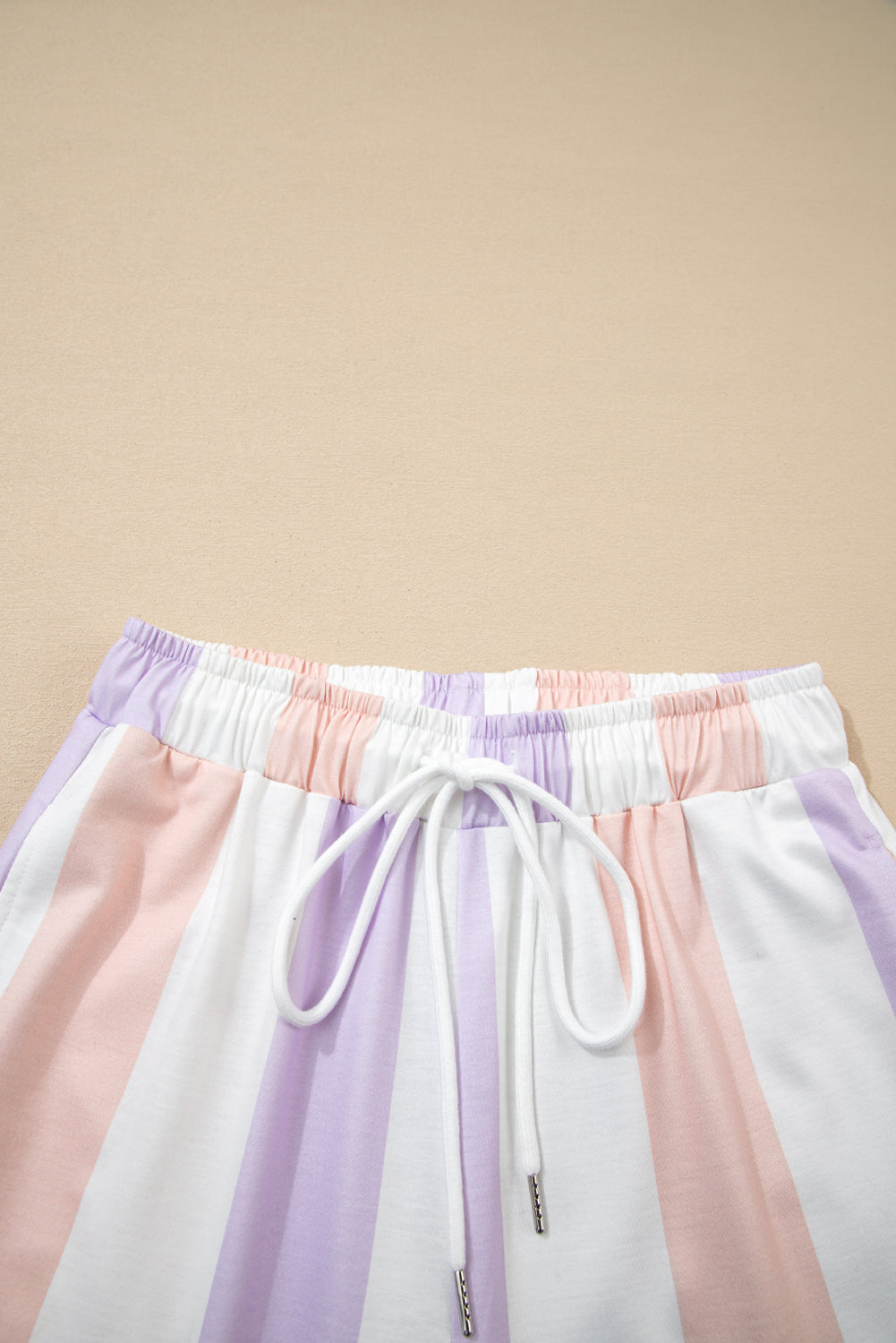 Purple Stripe Multicolored Print Drawstring Pants with Side Pockets