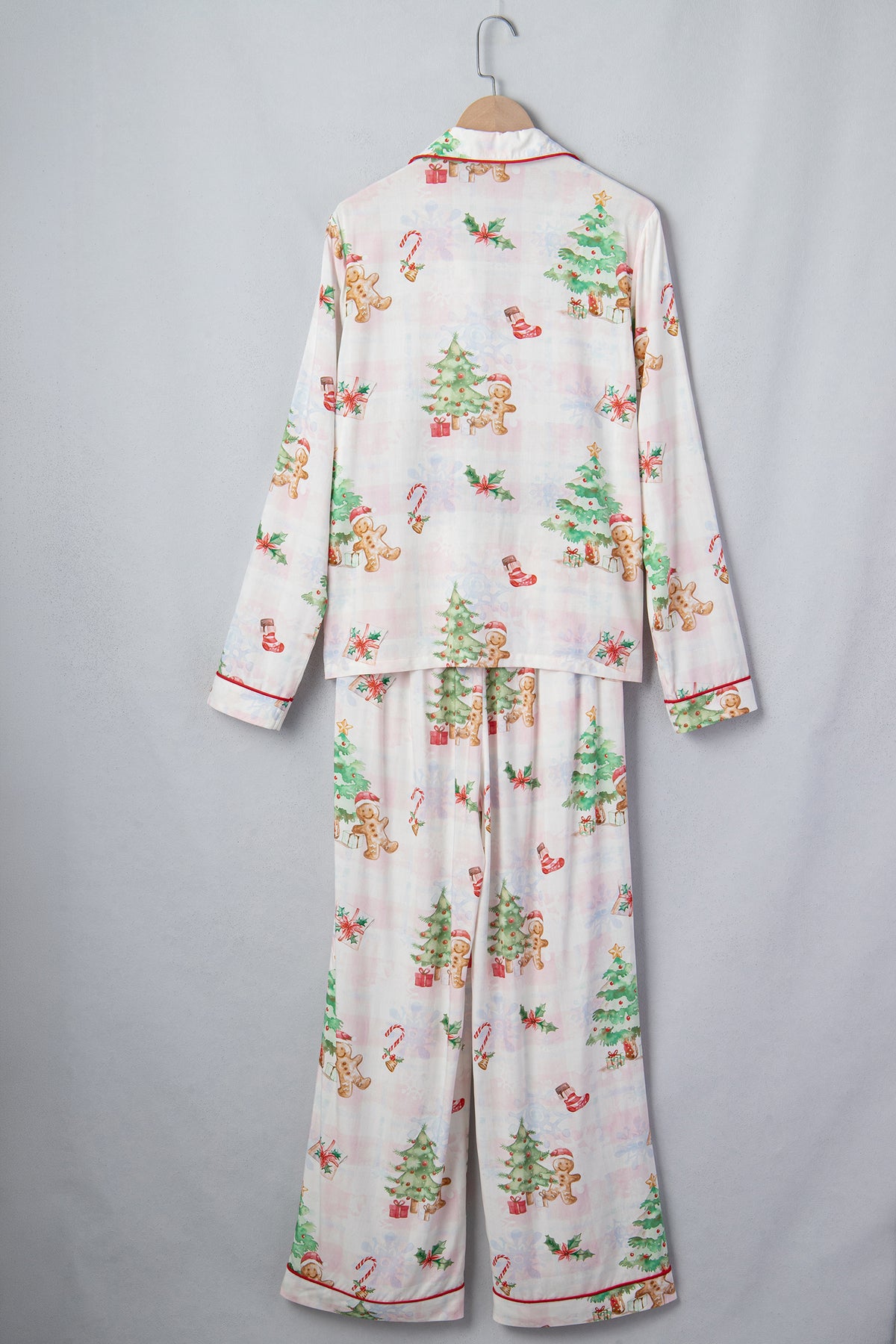 Pink Plaid Gingerbread Man Christmas Print Long Lounge Set
