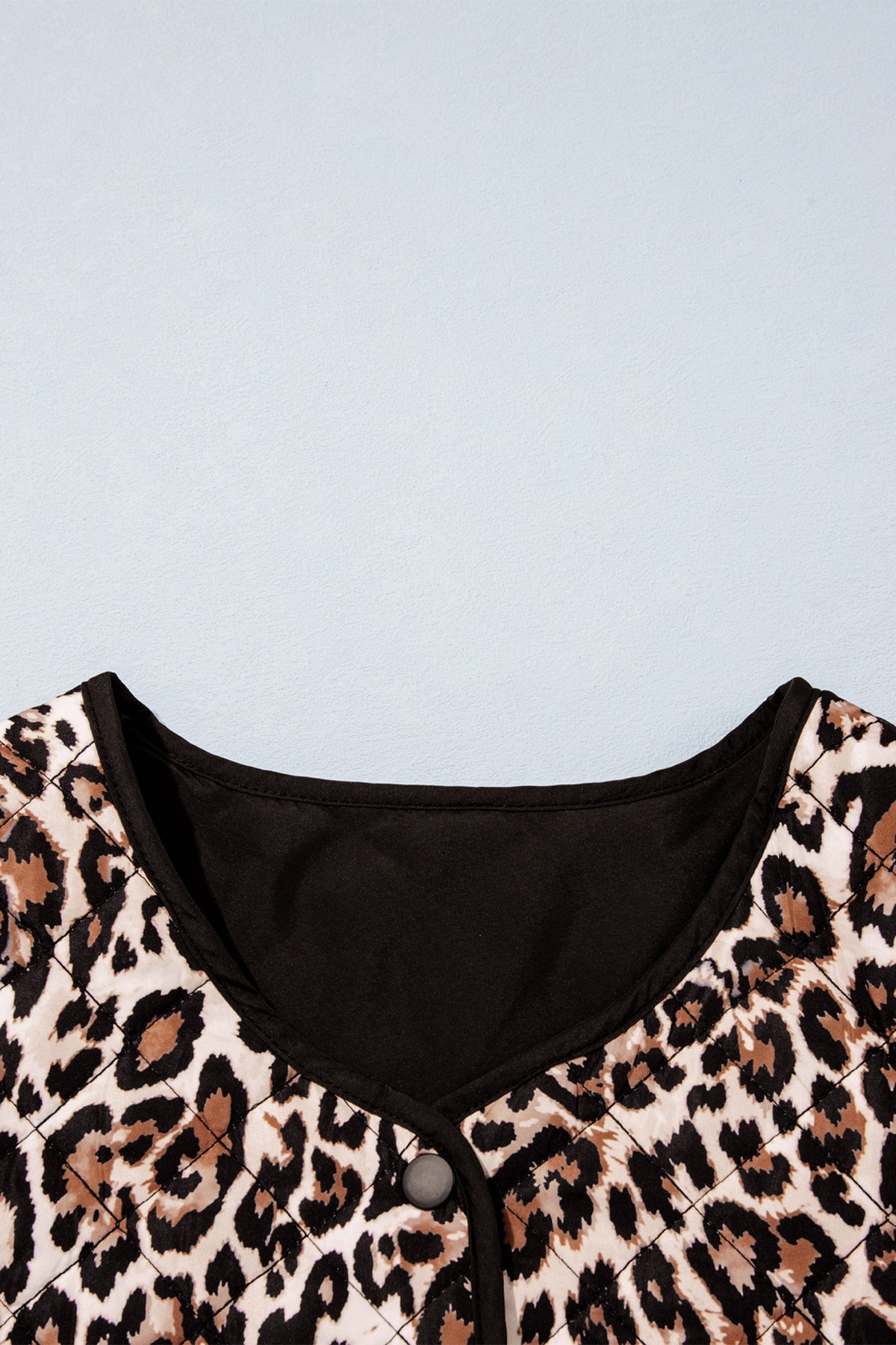 Brown Leopard Print Quilted Button Front Patch Pockets Jacket