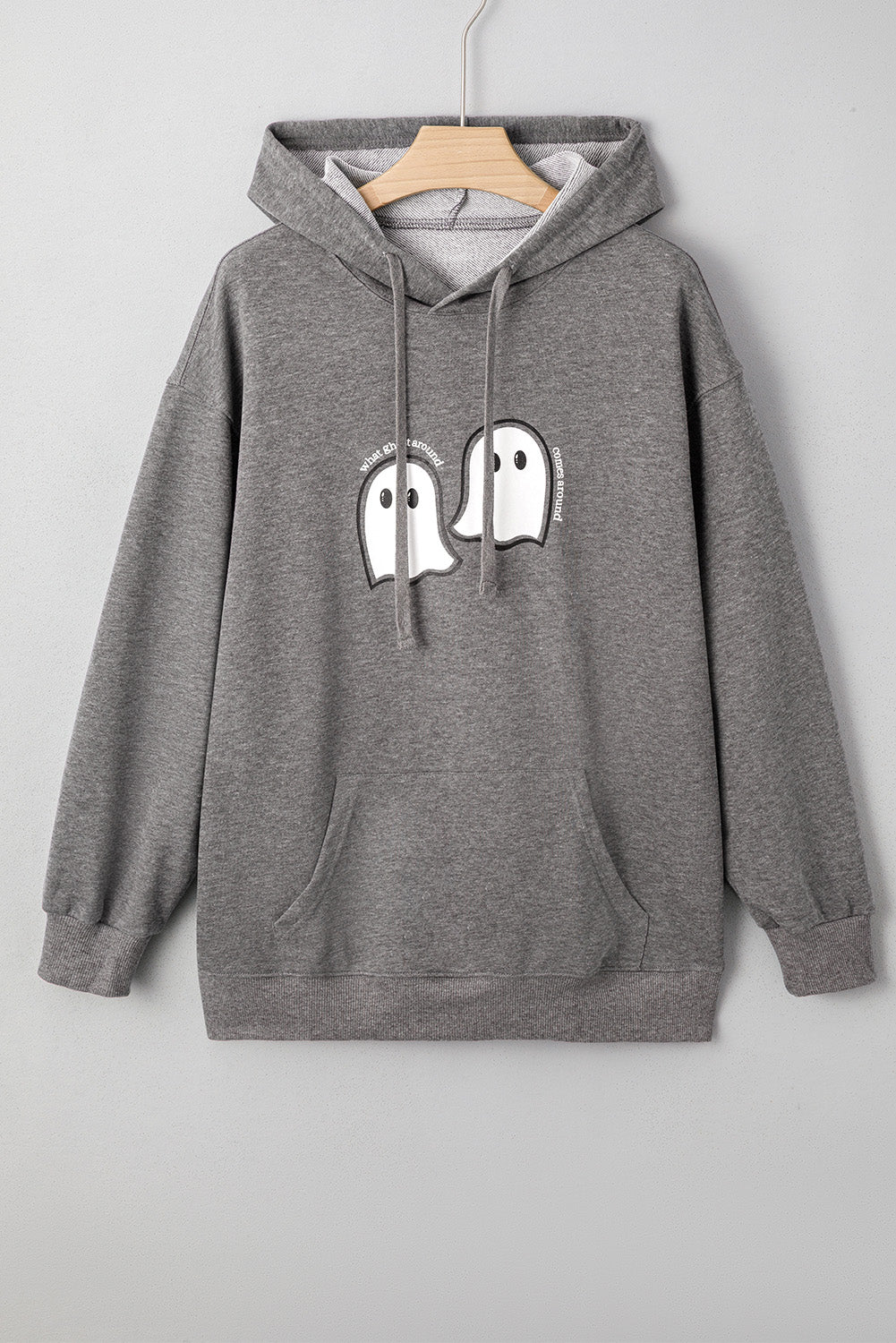 Dark Grey Cute Halloween Ghost Print Mineral Wash Hoodie