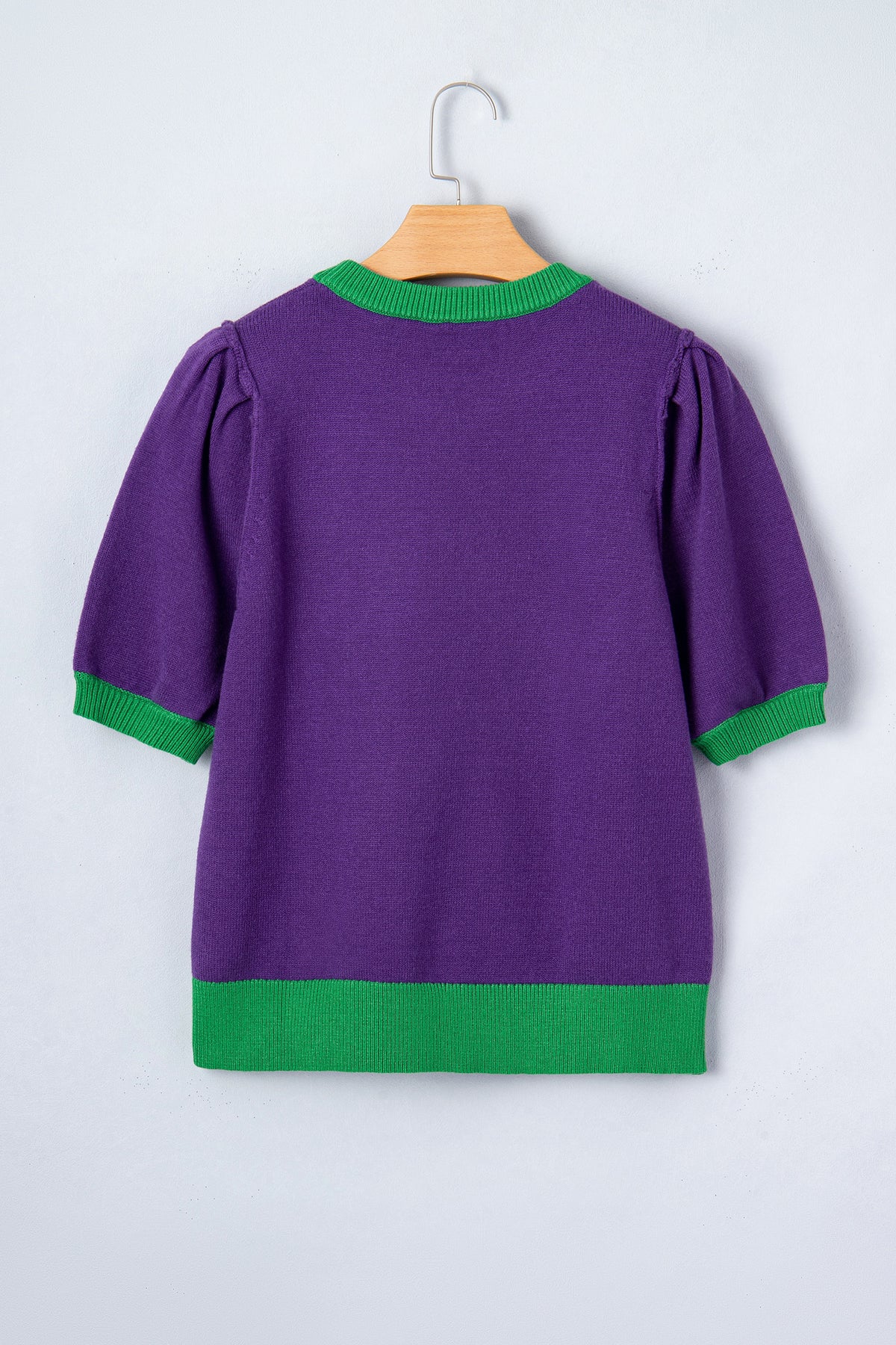 Tillandsia Purple Mardi Gras Tinsel Graphic Short Sleeve Sweater