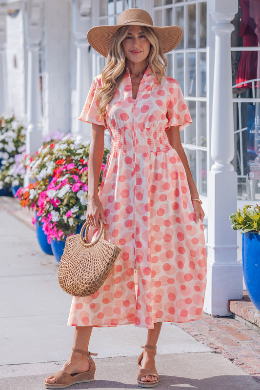 Pink Polka Dot Ruffle Maxi Dress