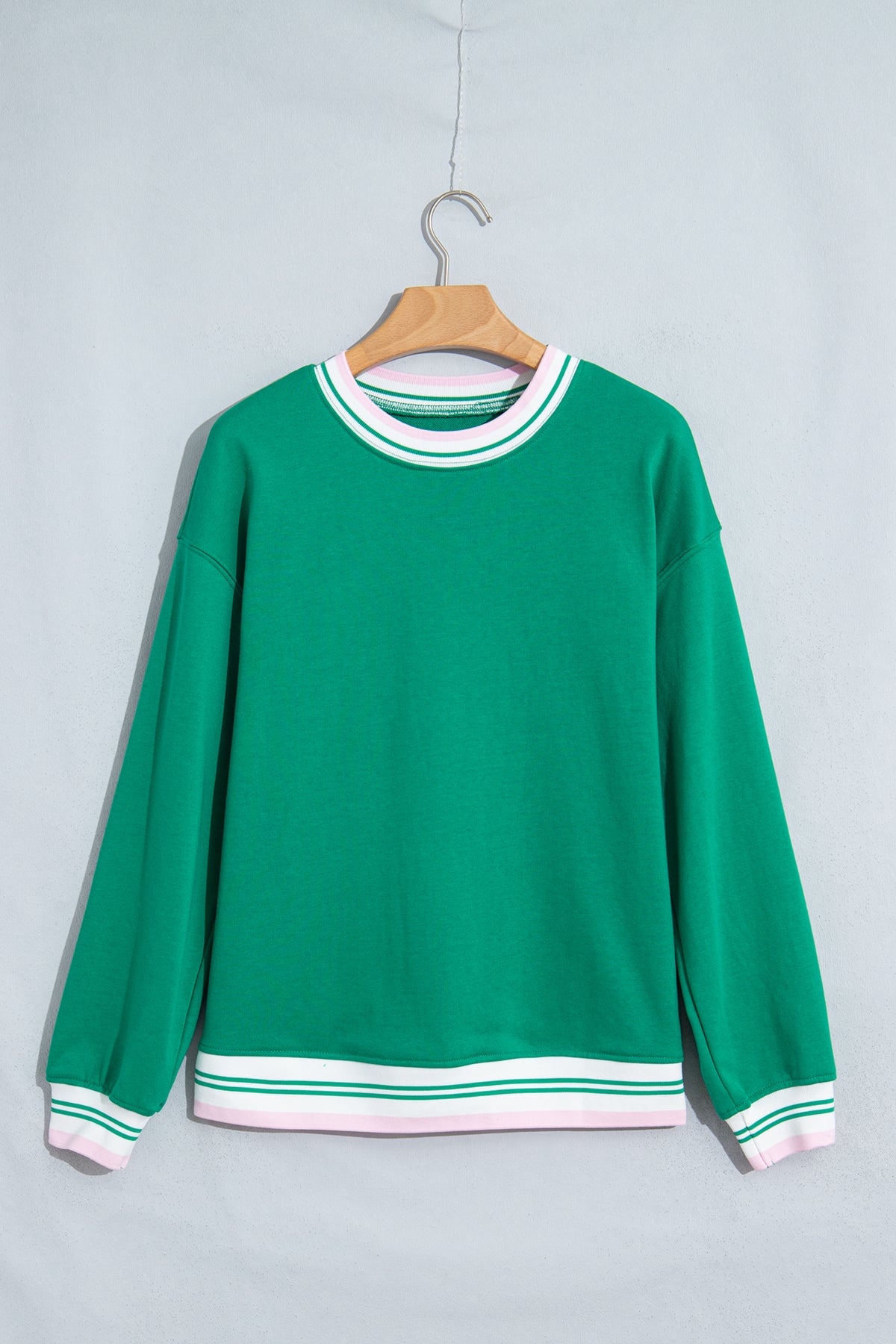 Bright Green Contrast Striped Trim Sweatshirt
