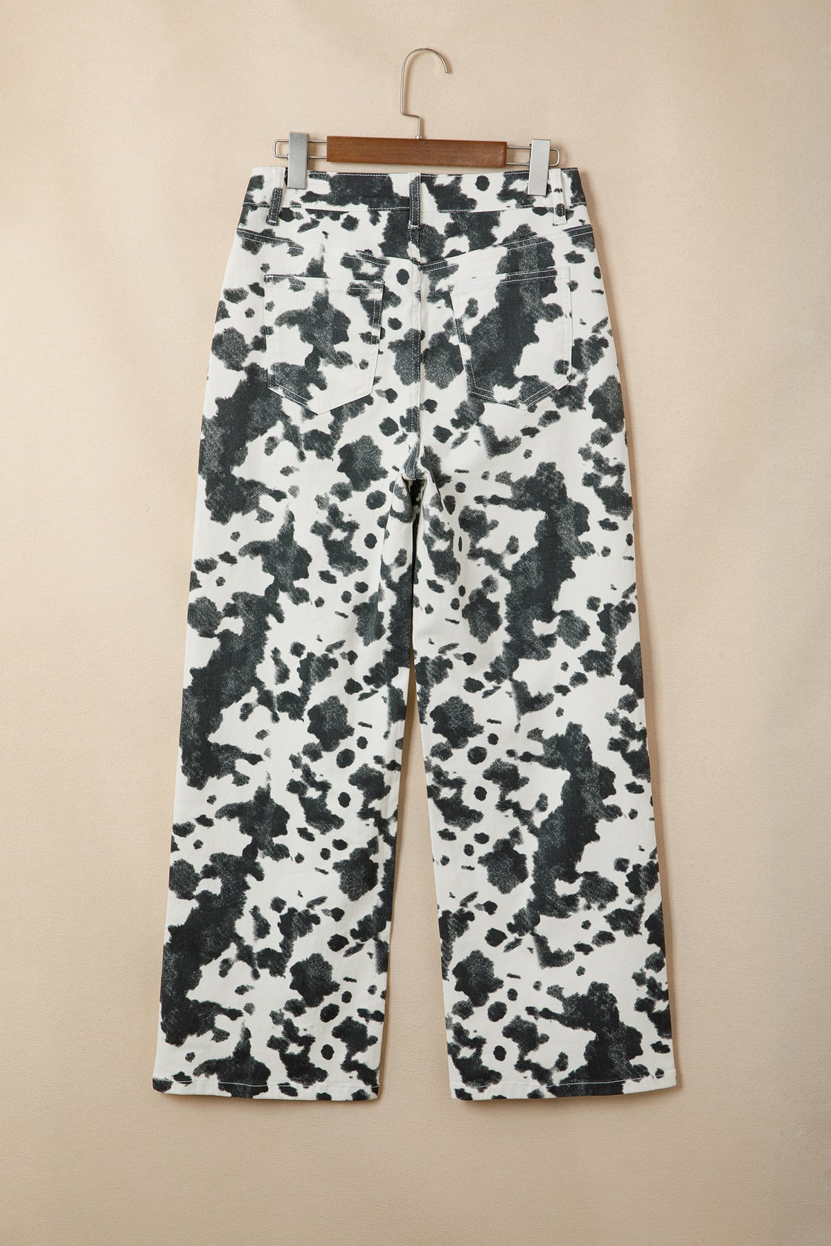 Brown Abstract Print Metal Button Regular Fit Full Length Jeans