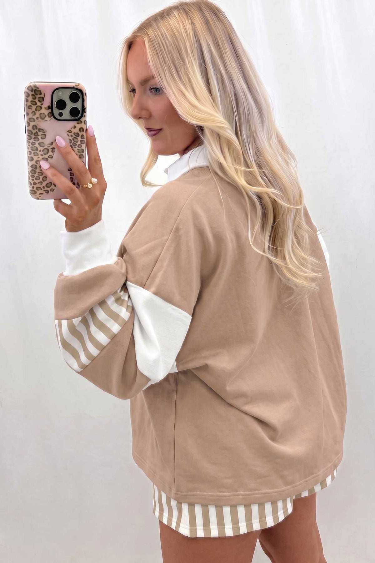 Women's Black Striped Color Block Pullover Top Drawstring Shorts Set