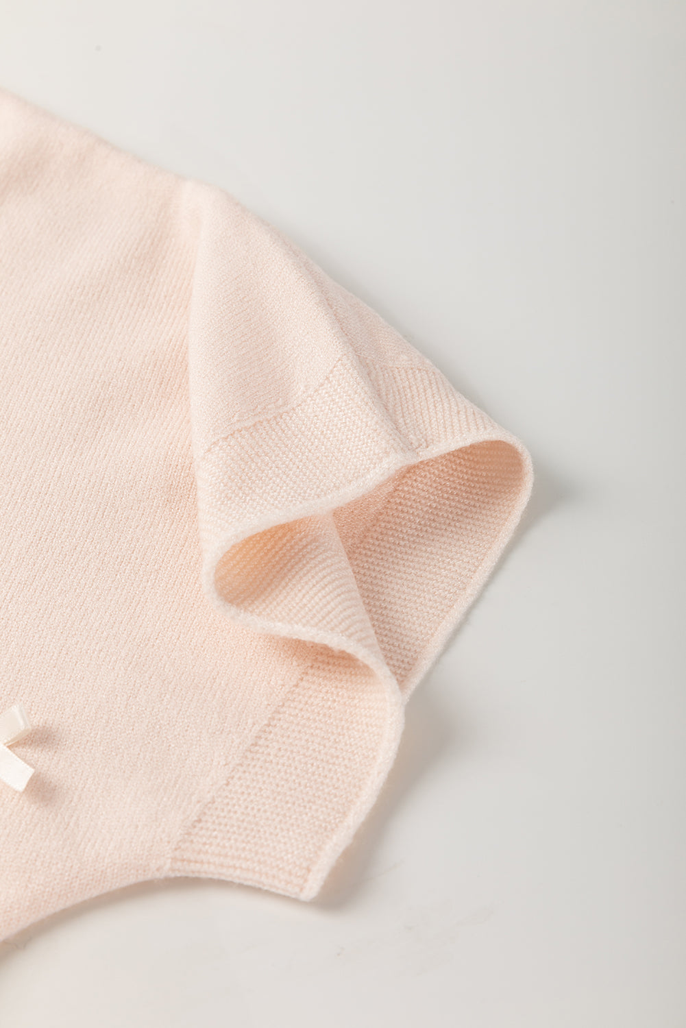 Oatmeal Pearl Bow Embellished Dolman Short Sleeve Sweater