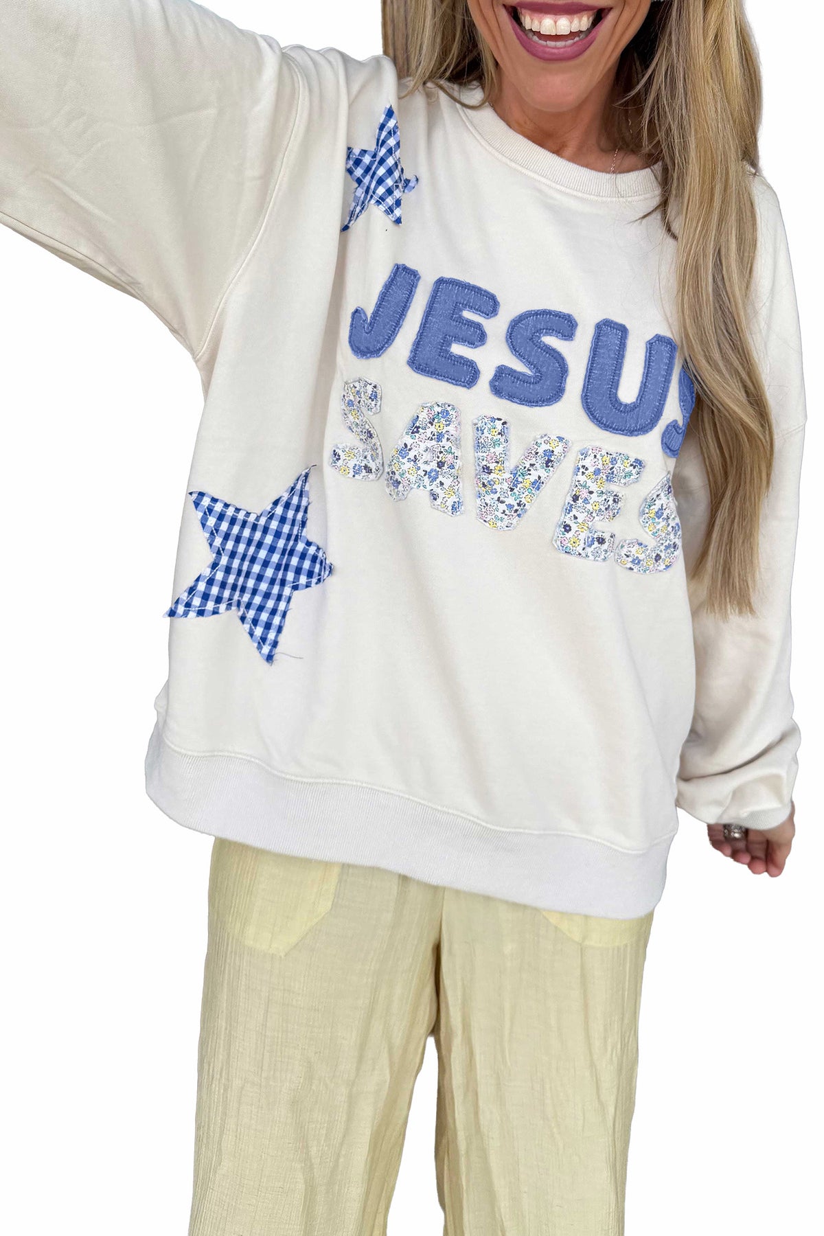 Pink Stars Plaid Unique Floral Letters Sweatshirt