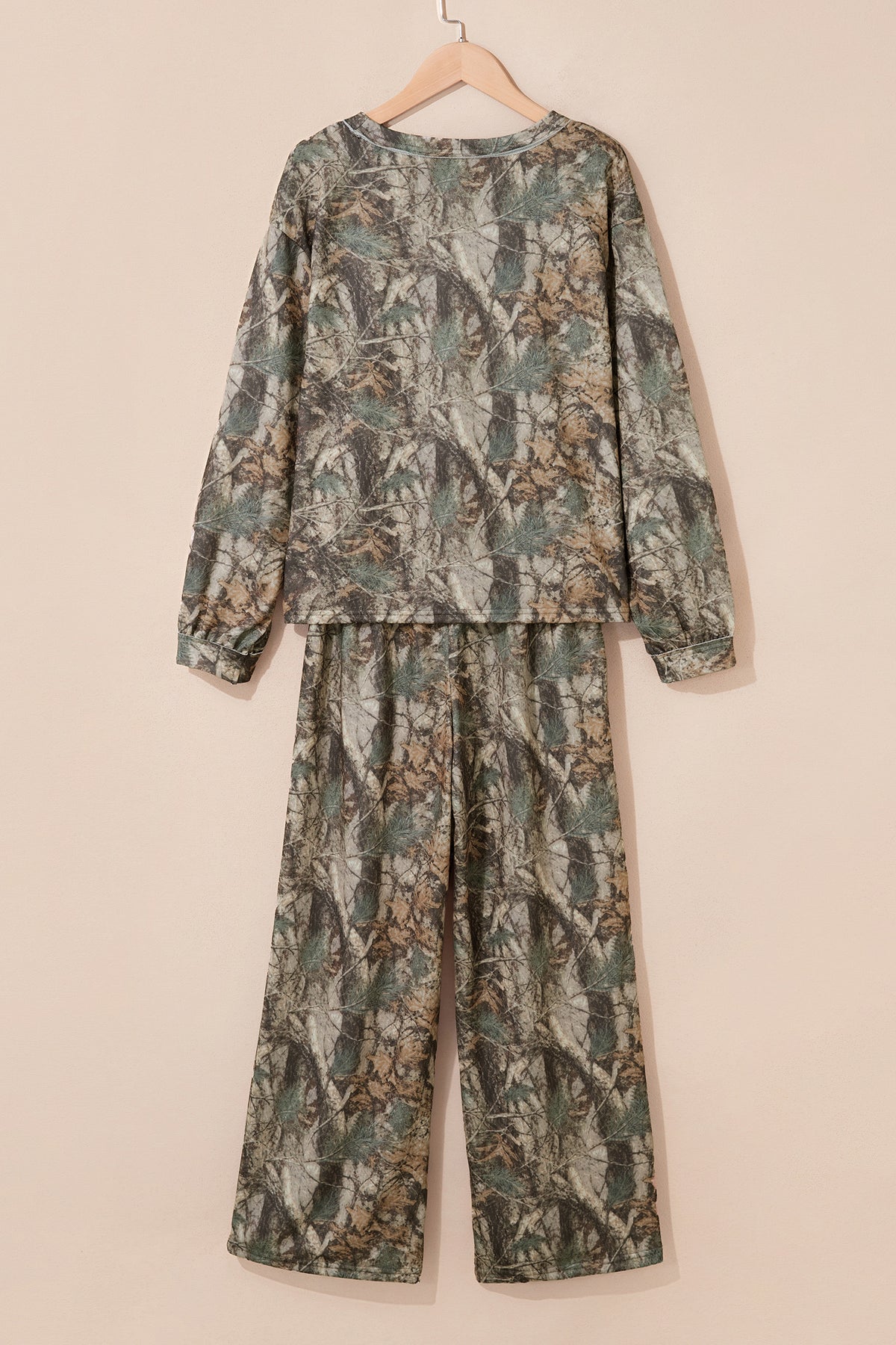 Women's Green Abstract Print Long-Sleeve Pants Set