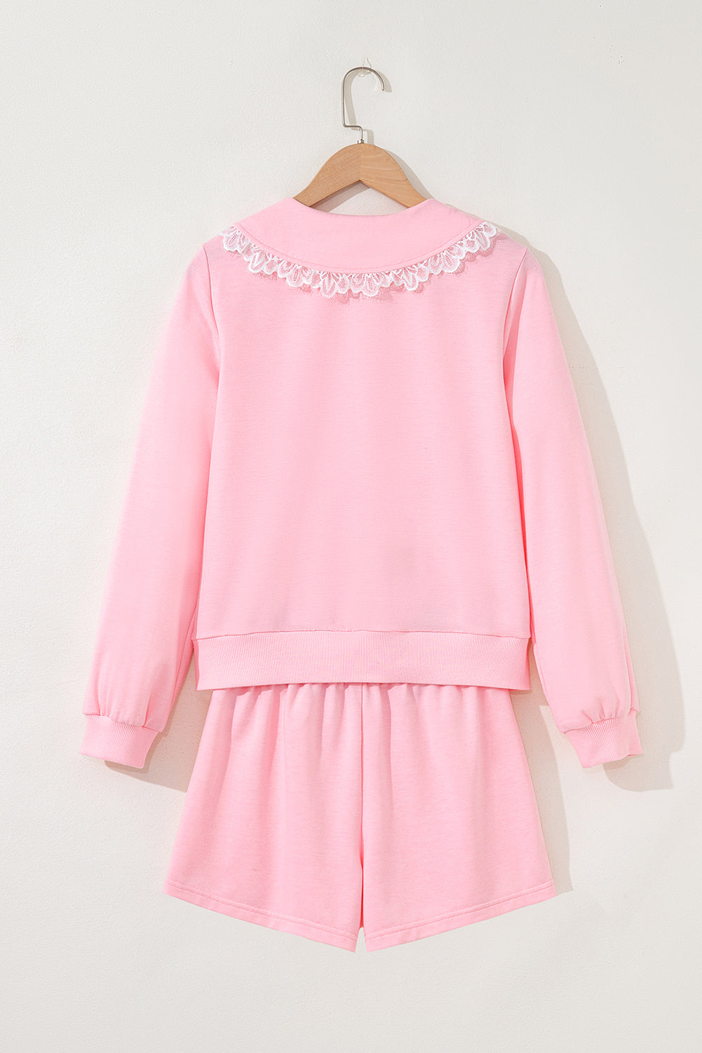Pink Lace Embellished Peter Pan Collar Sweatshirt and Skort Two Piece Set
