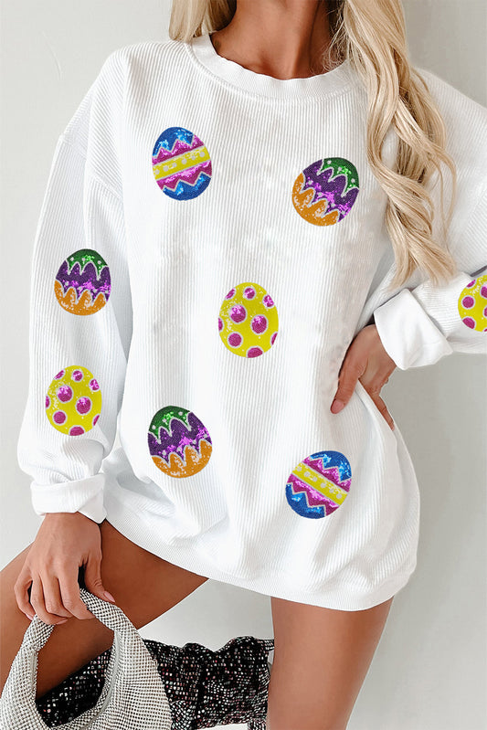White Easter Egg Corded Oversized Sweatshirt