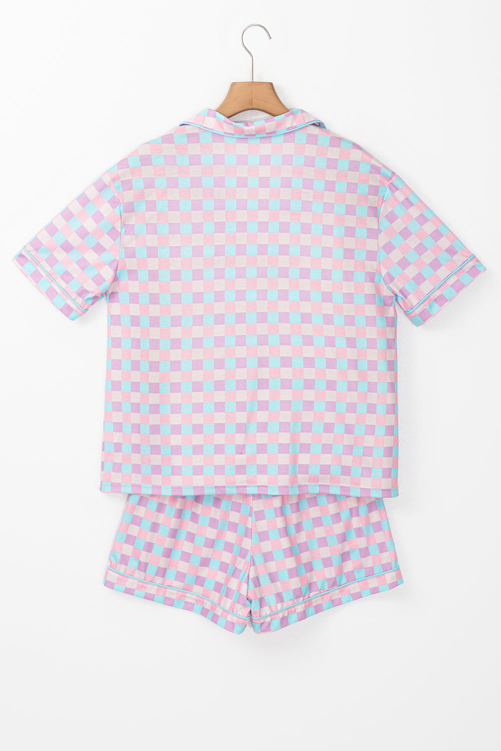 Purple Checkered Pattern Short Sleeve Pajama Set