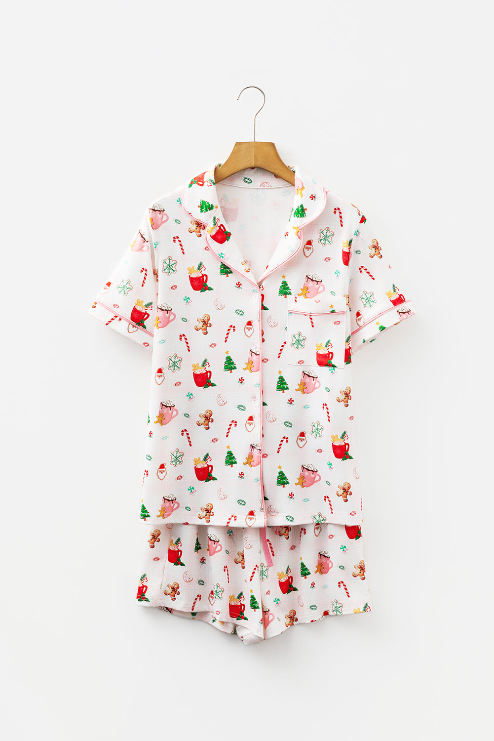 White Christmas Spirits Shirt Style Short Pajama Set