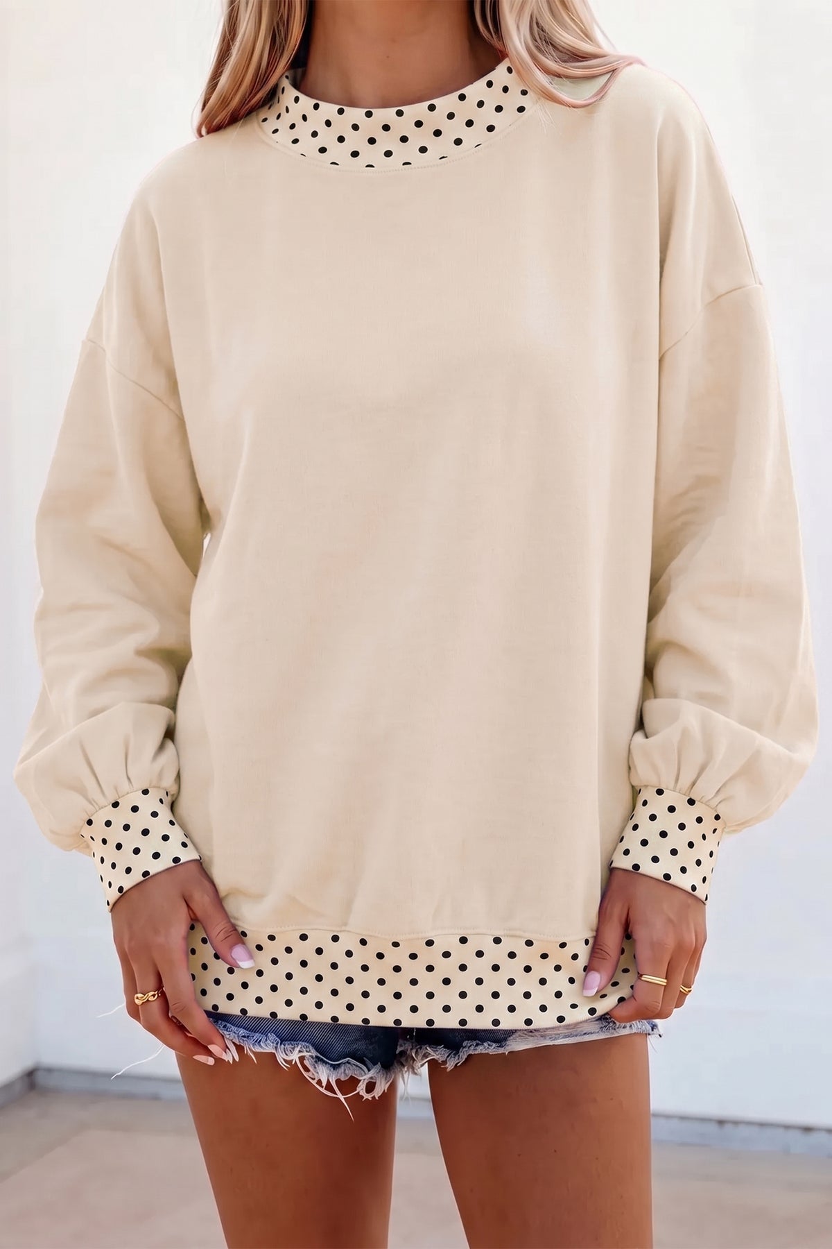 Red Dahlia Polka Dot Contrast Trim Oversized Sweatshirt