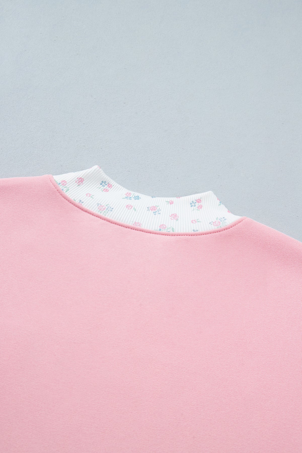 Pink High Neck Floral Patch Embroidery Sweatshirt