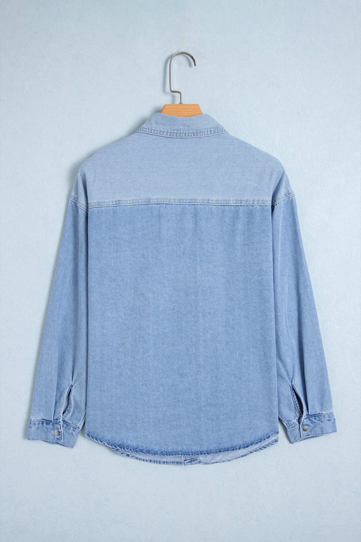 Beau Blue Lightweight Denim Striped Button Down Shacket