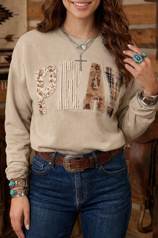 Parchment Floral Buffalo Plaid Striped Sweatshirt