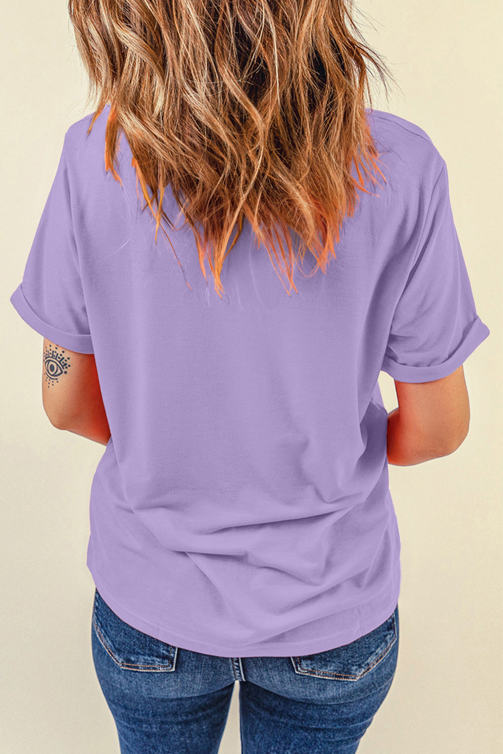 Wisteria Celebrative Easter Eggs Bow Print Casual T-Shirt
