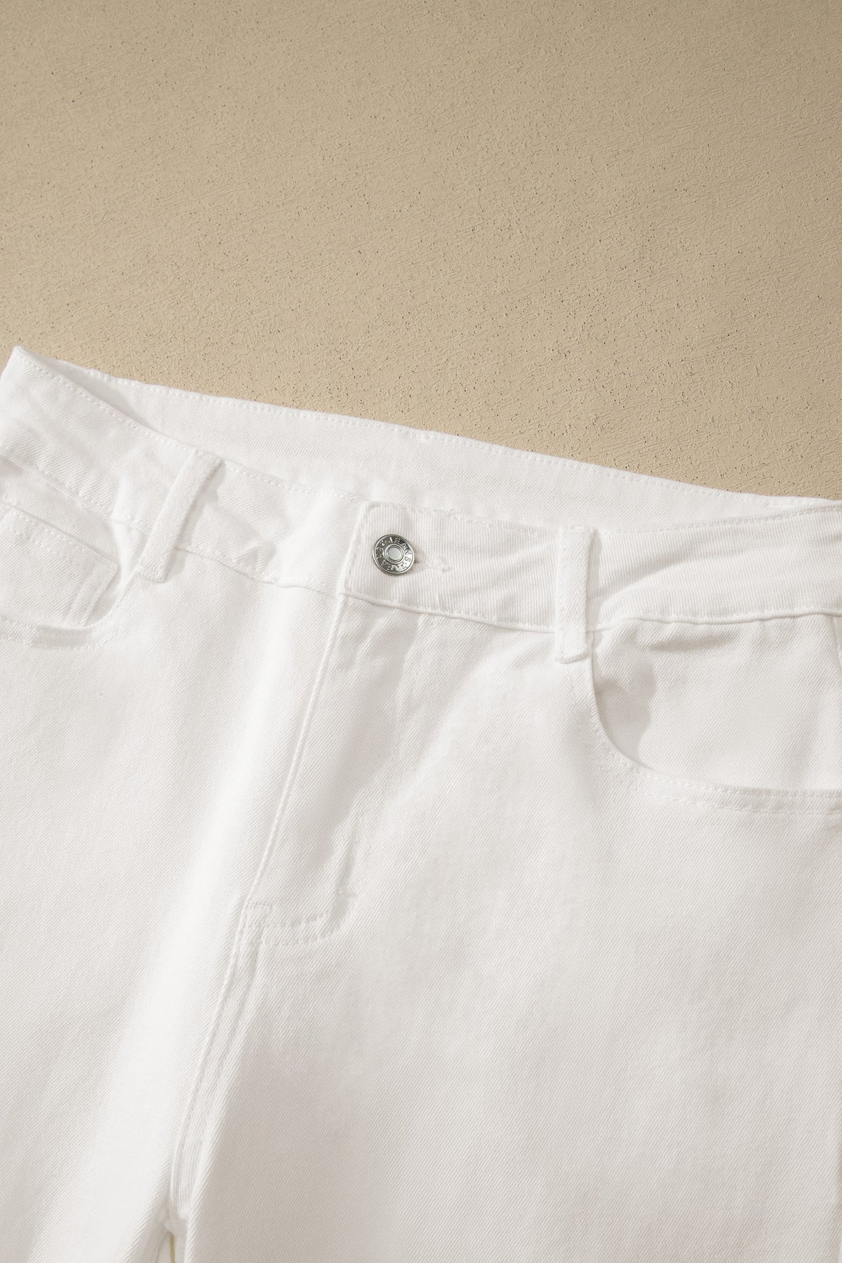White Solid Rolled Cuffs Denim Bermuda Shorts
